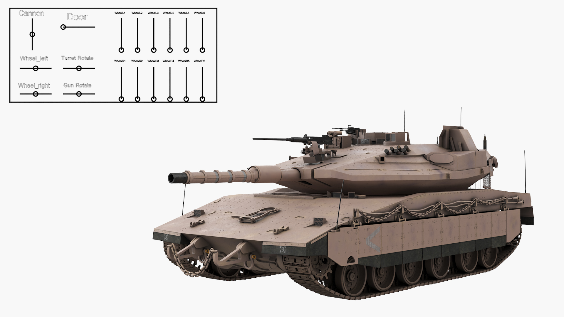 3D Dirty Israeli Tank Merkava 5 Beige Rigged