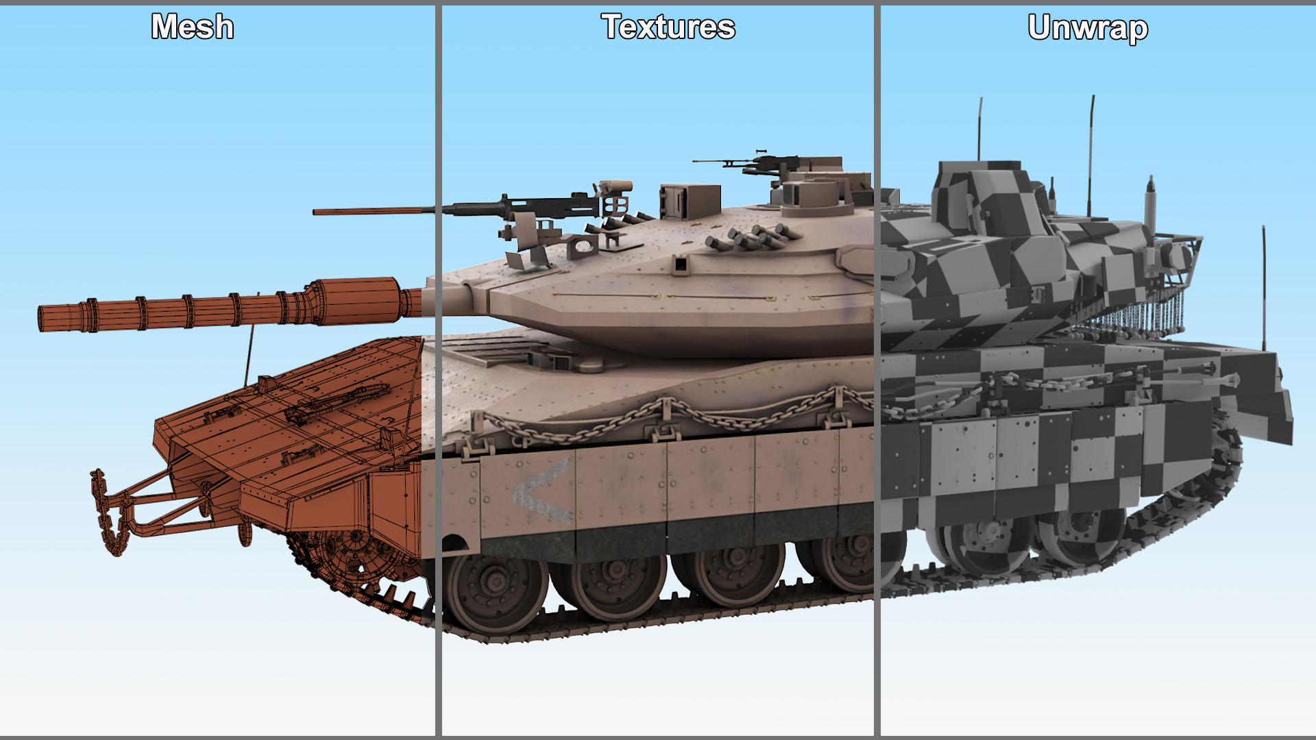 3D Dirty Israeli Tank Merkava 5 Beige Rigged