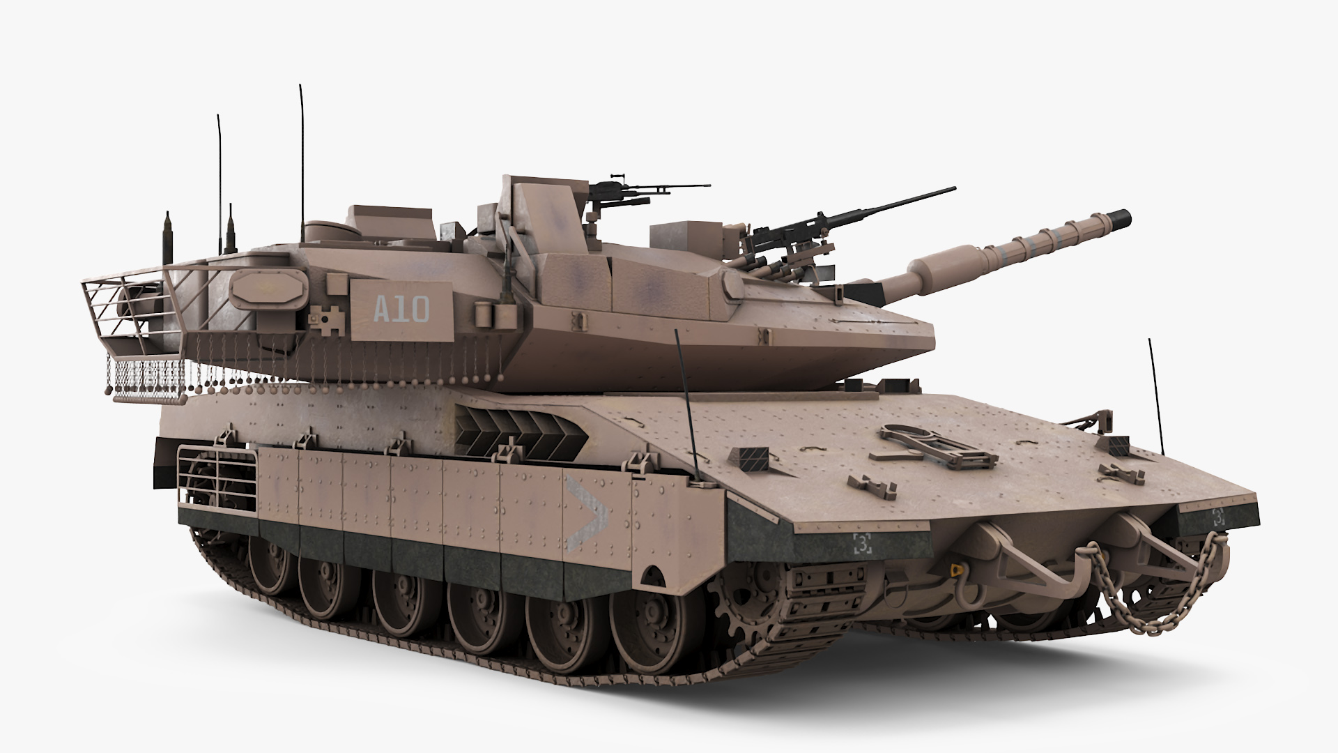 3D Dirty Israeli Tank Merkava 5 Beige Rigged