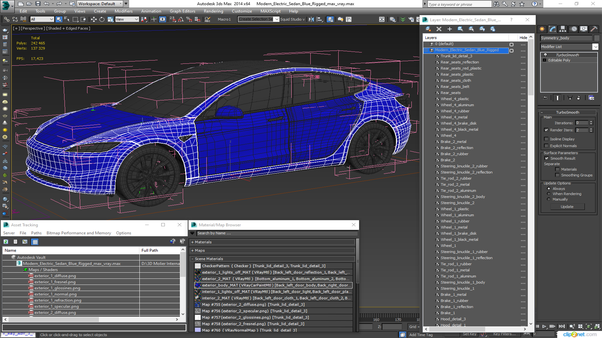 3D Modern Electric Sedan Blue Rigged model