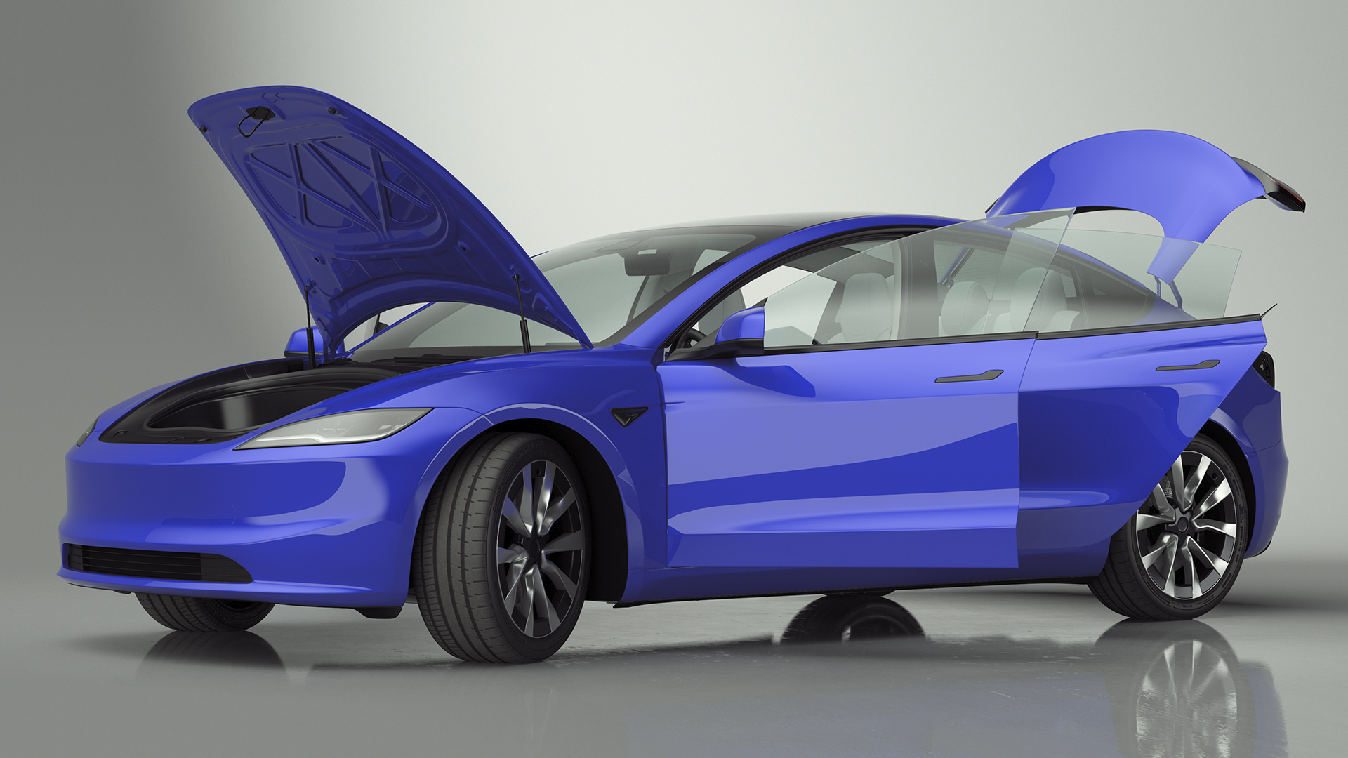 3D Modern Electric Sedan Blue Rigged model