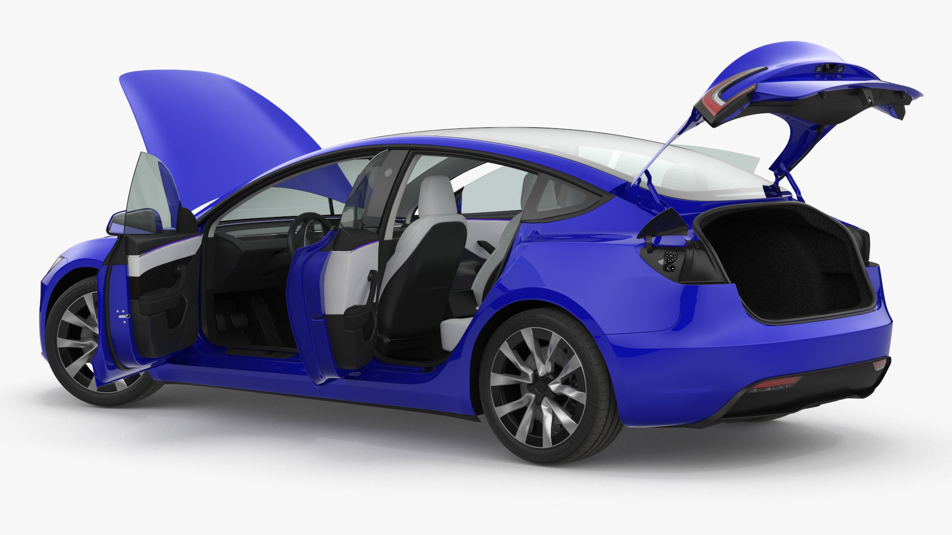 3D Modern Electric Sedan Blue Rigged model