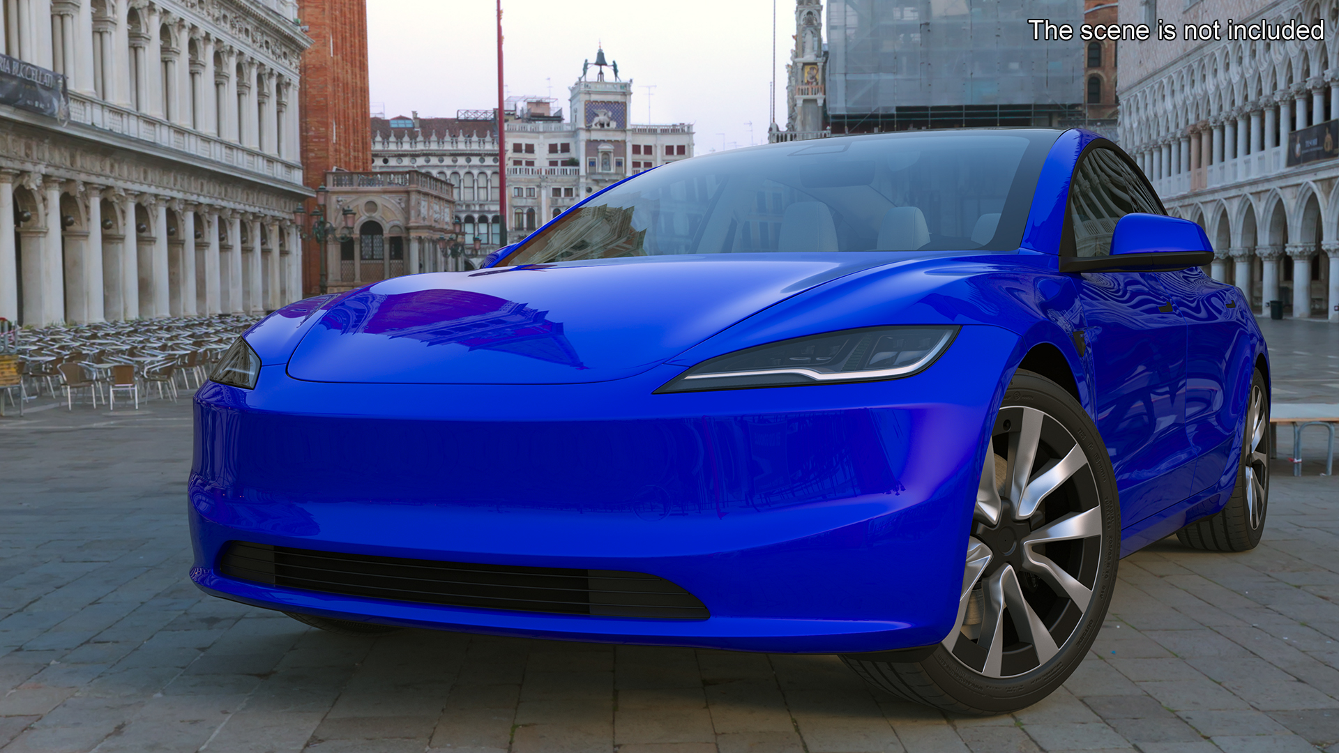 3D Modern Electric Sedan Blue Rigged model