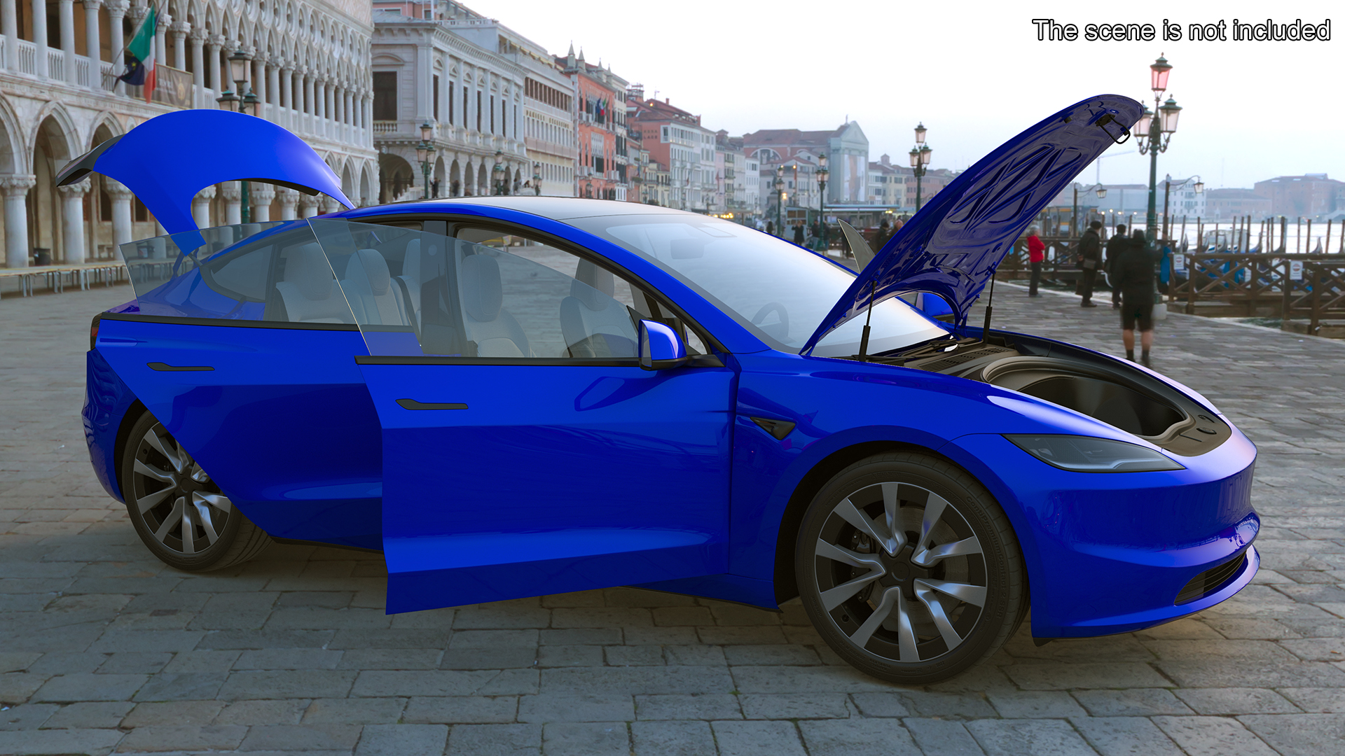 3D Modern Electric Sedan Blue Rigged model