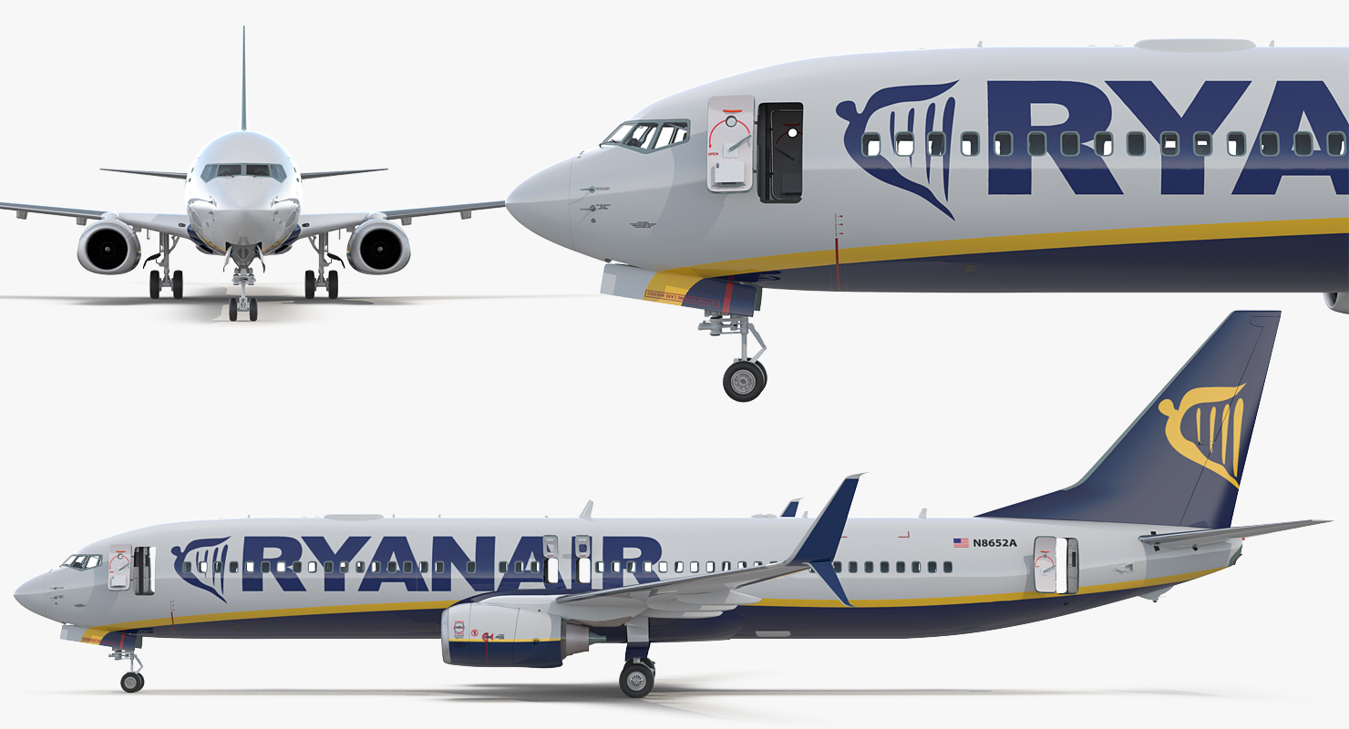 3D model Boeing 737 900 with Interior and Cockpit Ryanair Rigged