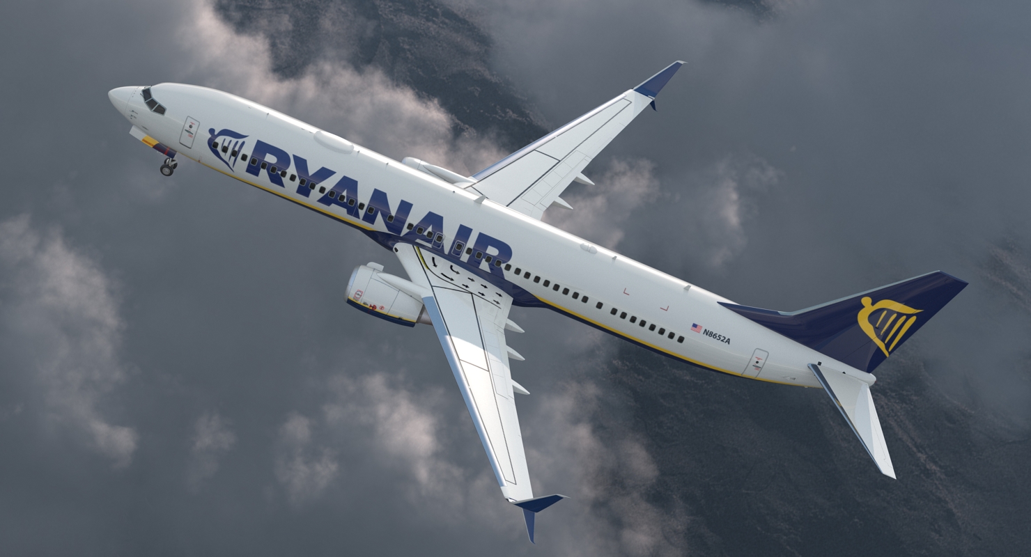 3D model Boeing 737 900 with Interior and Cockpit Ryanair Rigged