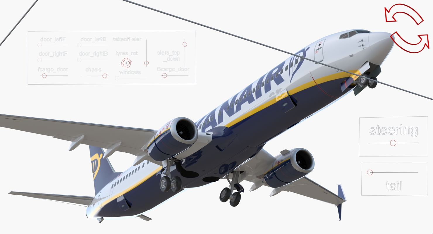 3D model Boeing 737 900 with Interior and Cockpit Ryanair Rigged