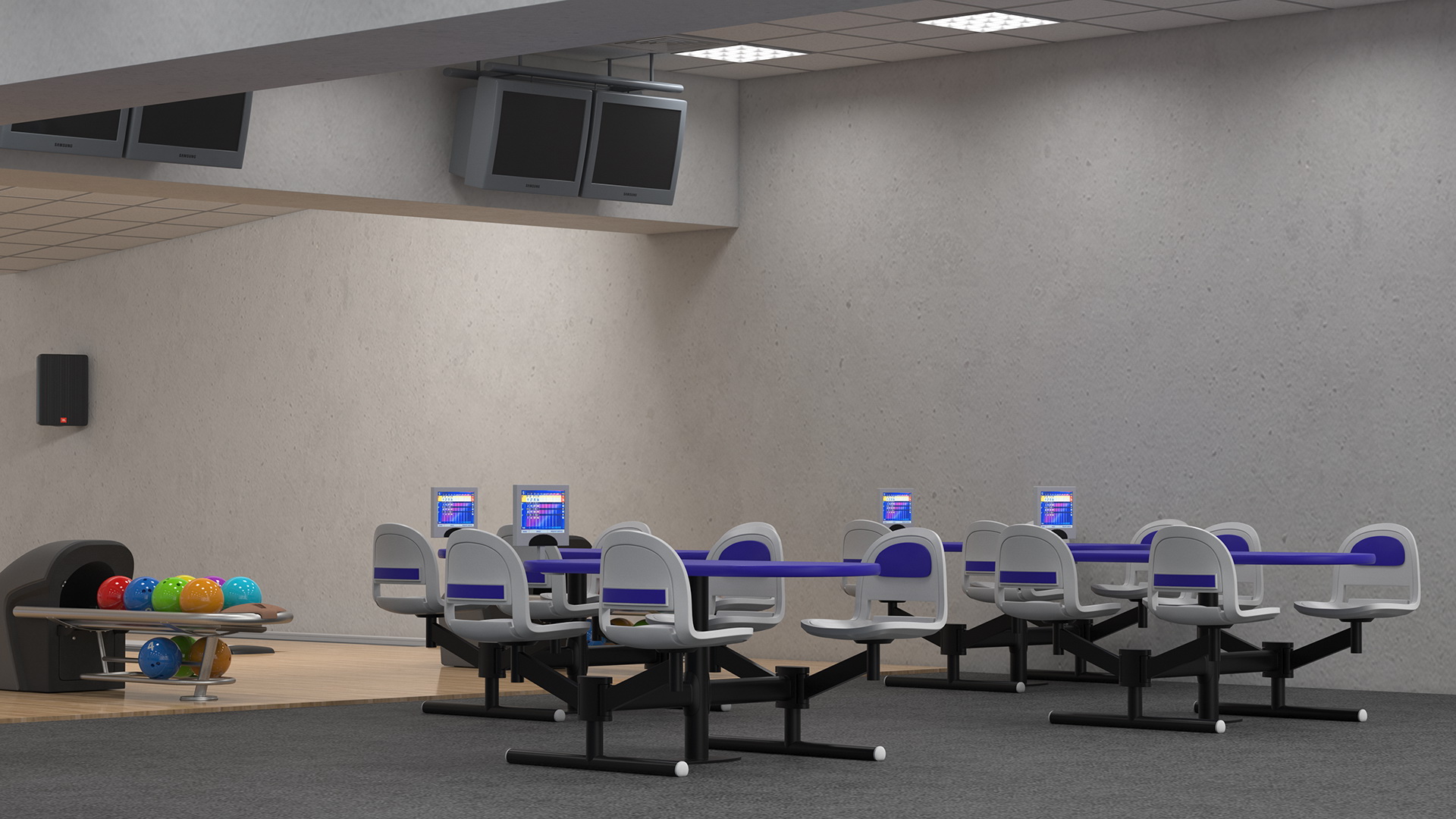 3D Bowling Center Interior with Furniture model