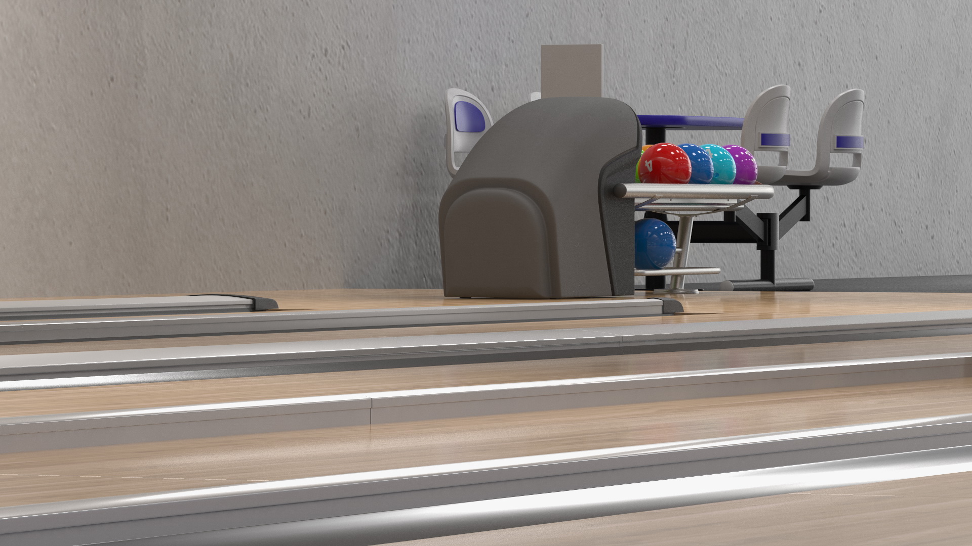 3D Bowling Center Interior with Furniture model