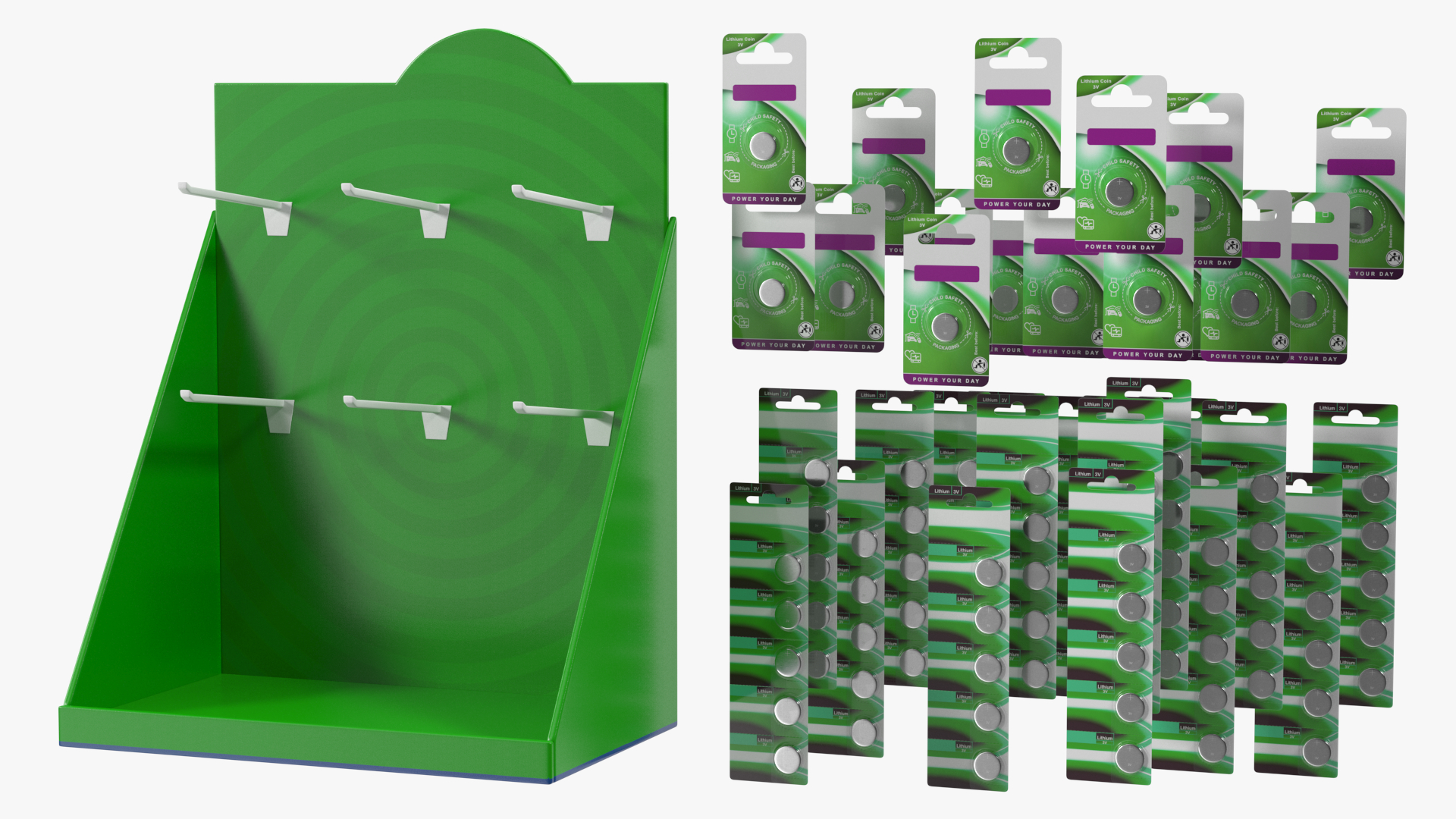 3D Green Counter Top Display with Goods