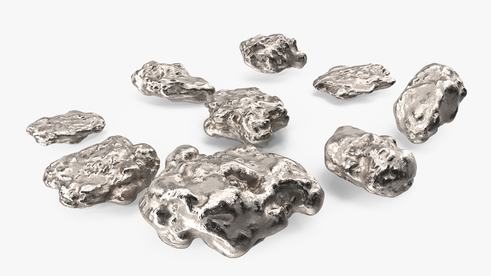 3D Metallic Minerals Silver Set model