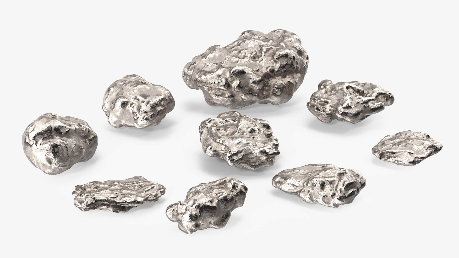 3D Metallic Minerals Silver Set model