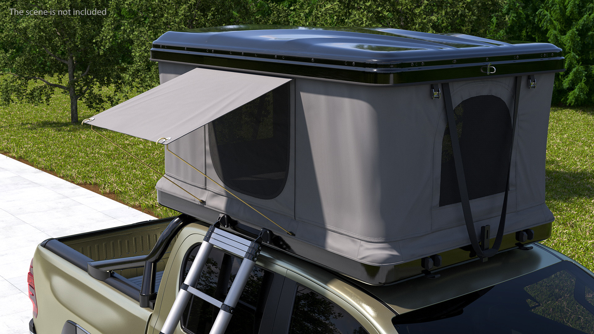 3D model Rooftop Car Tent Grey Unfolded