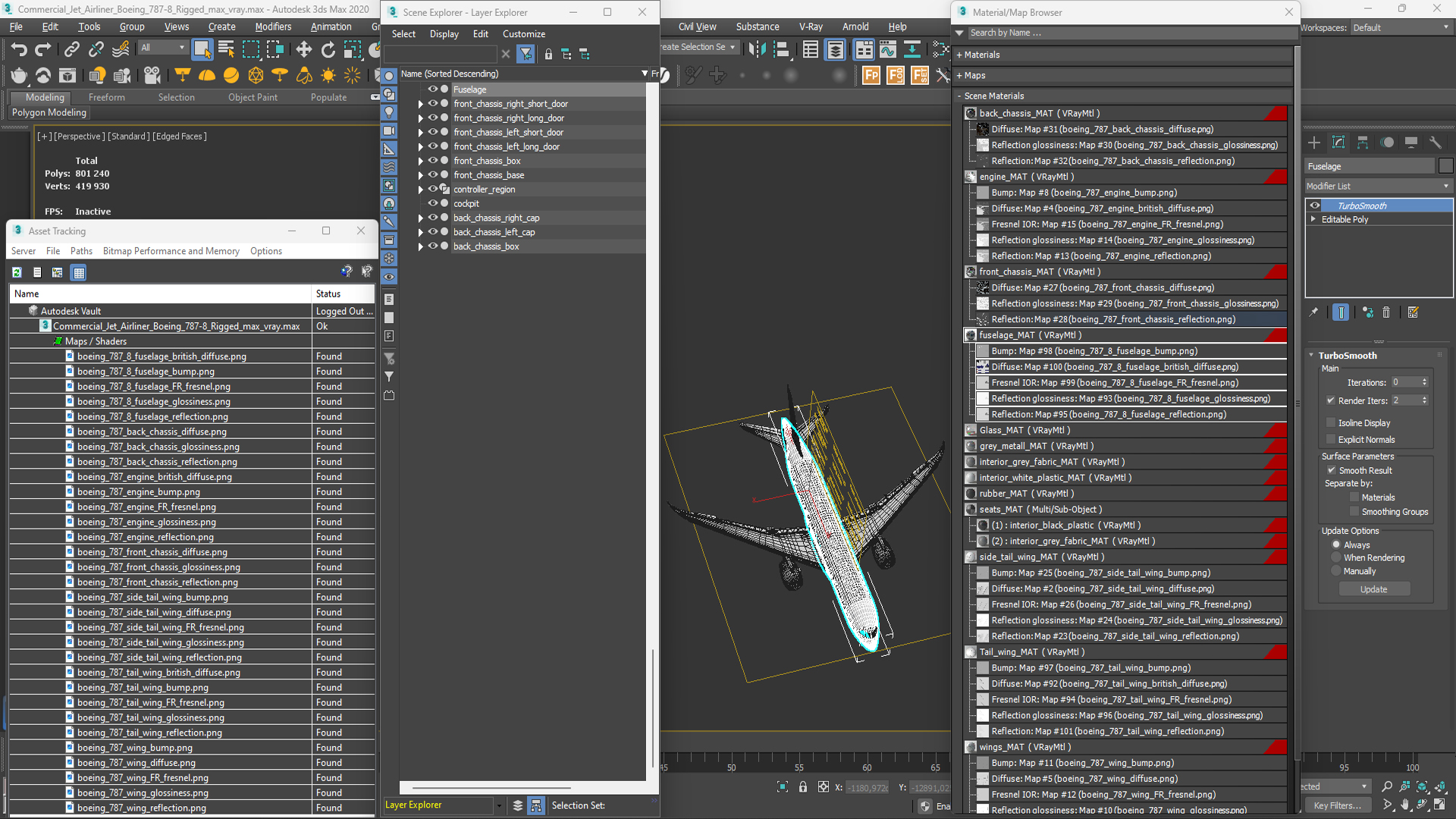 3D Commercial Jet Airliner Boeing 787-8 Rigged model