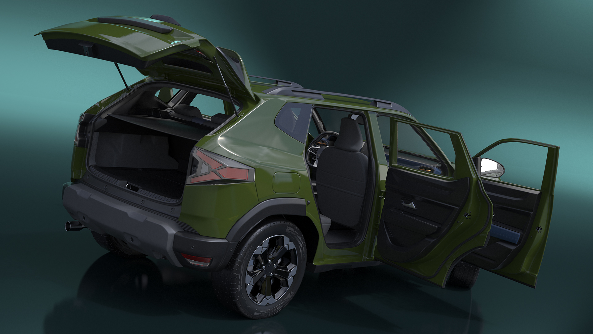 Modern Crossover SUV Green Rigged for Maya 3D