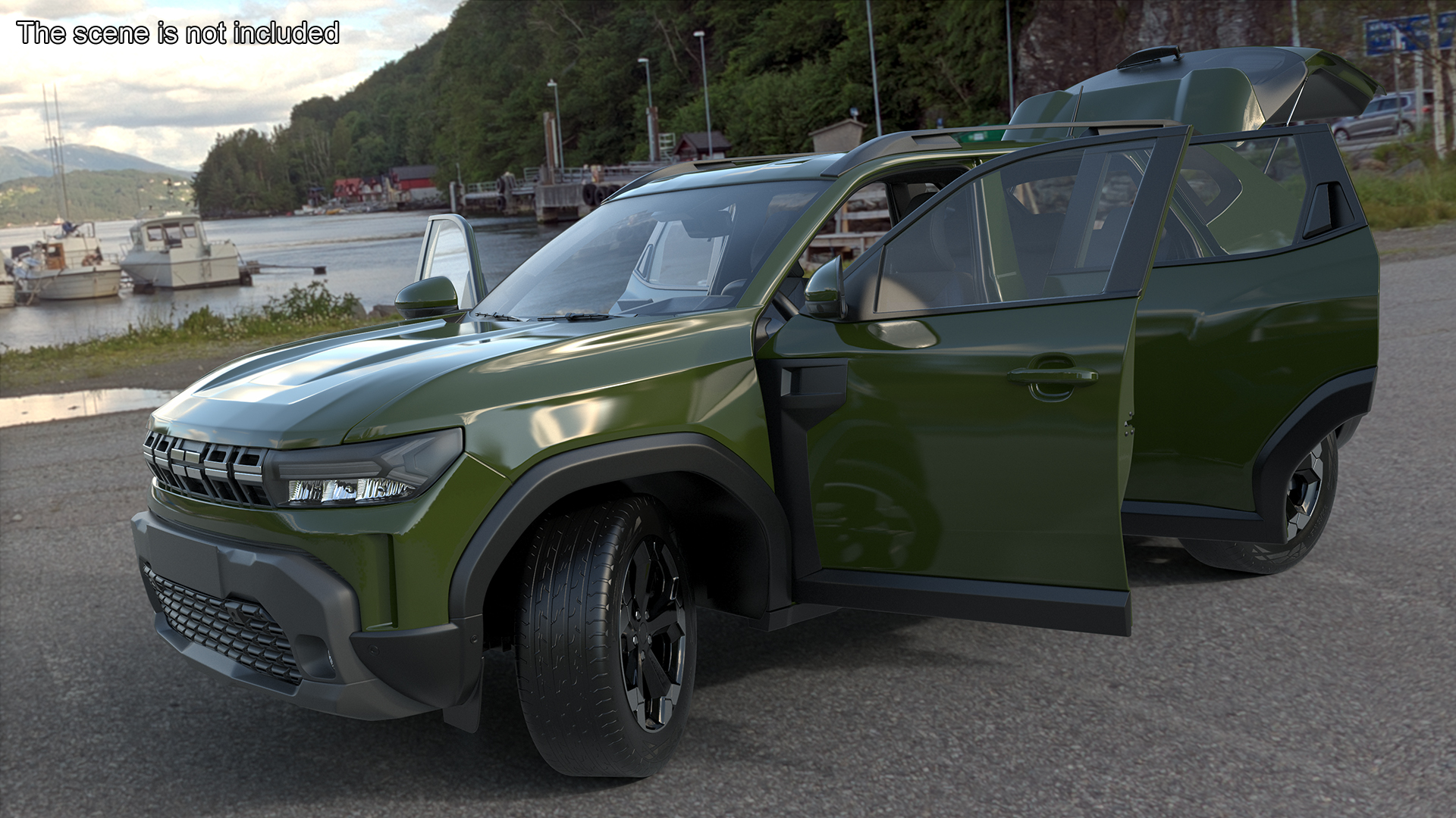 Modern Crossover SUV Green Rigged for Maya 3D