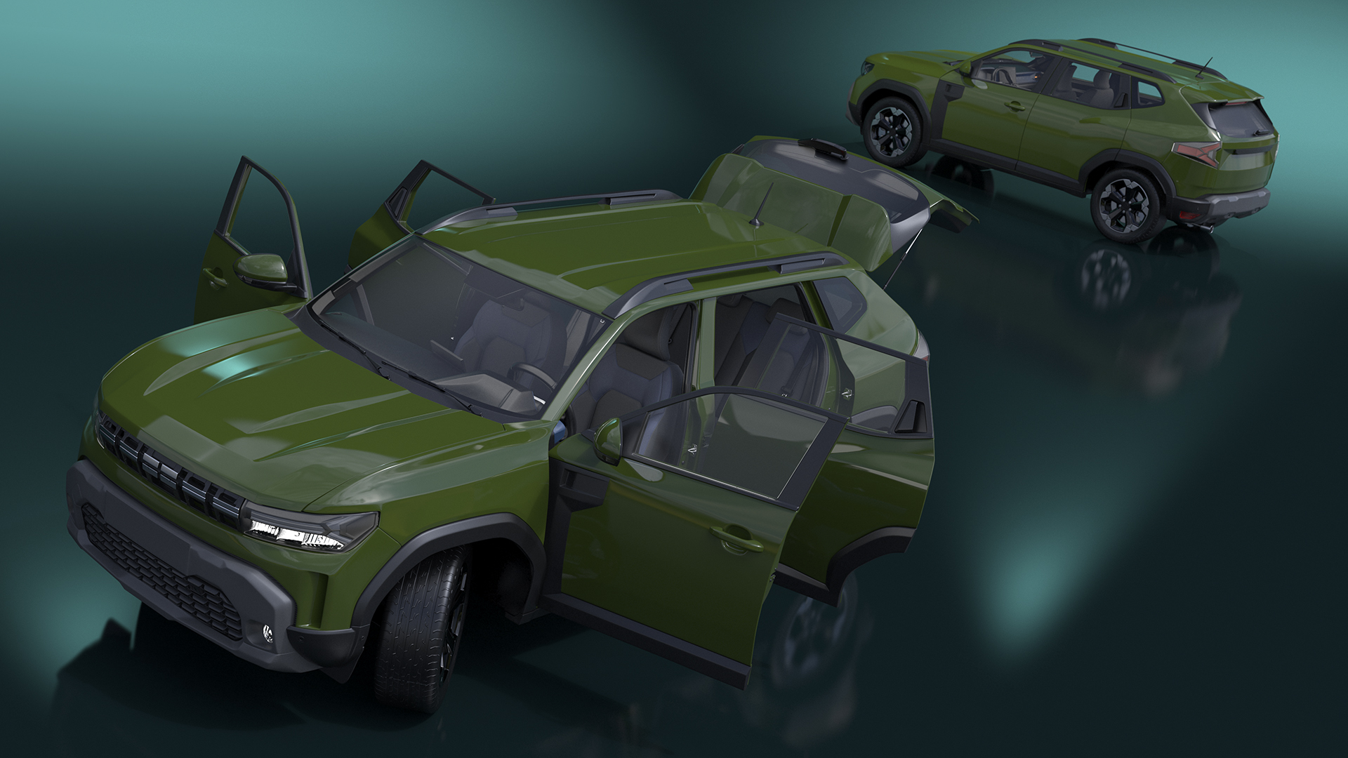 Modern Crossover SUV Green Rigged for Maya 3D