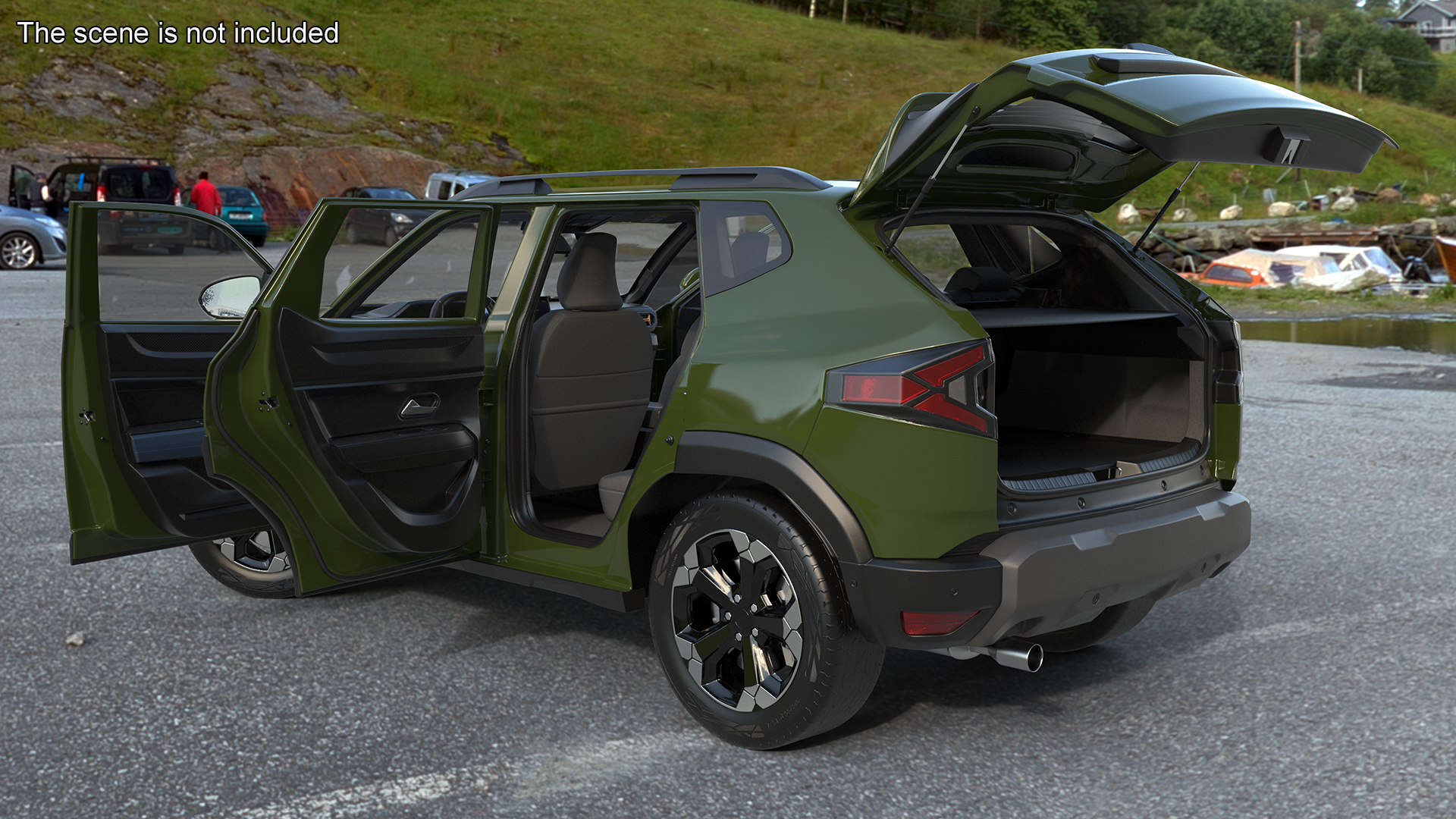 Modern Crossover SUV Green Rigged for Maya 3D