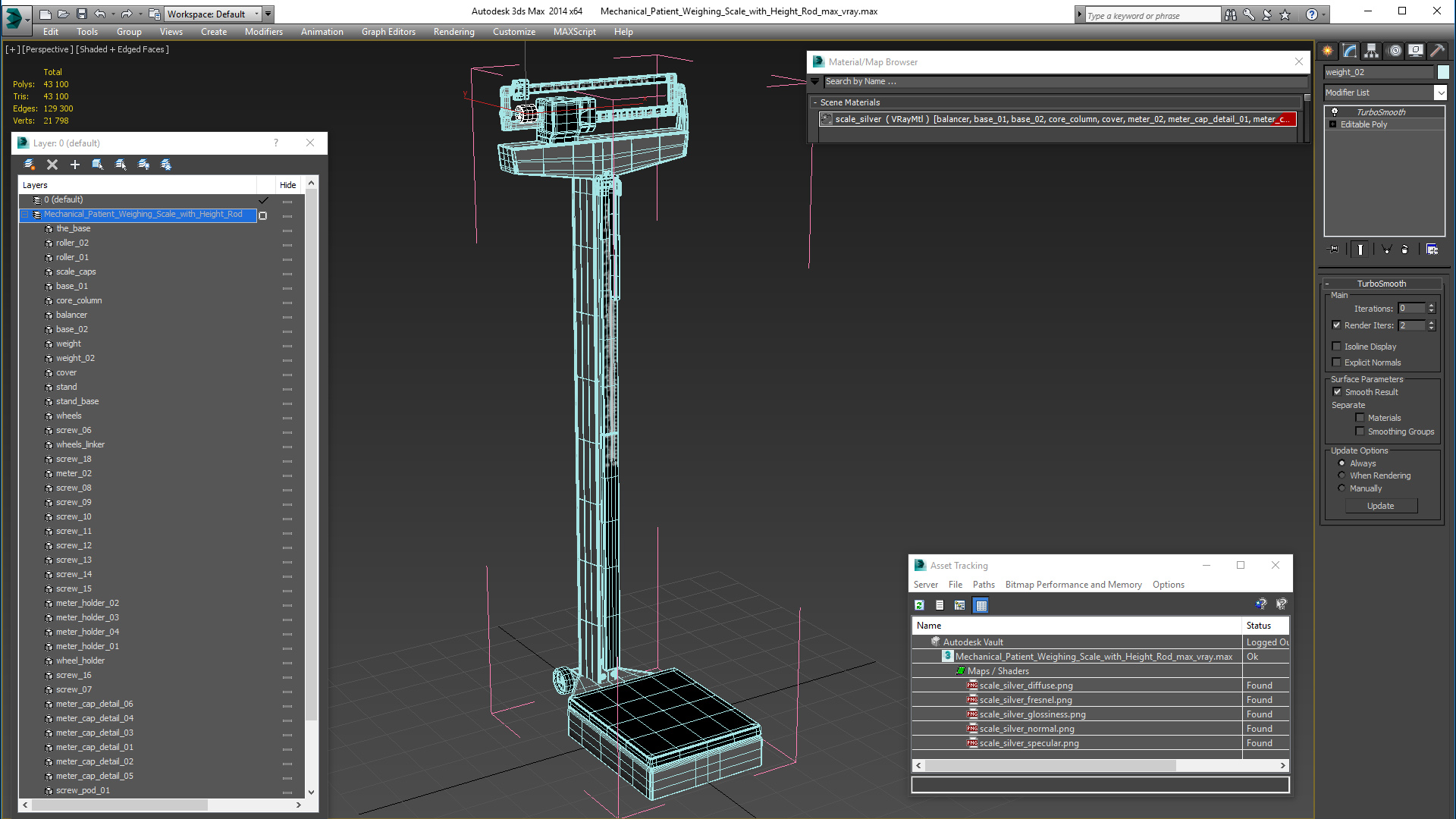 Mechanical Patient Weighing Scale with Height Rod 3D model