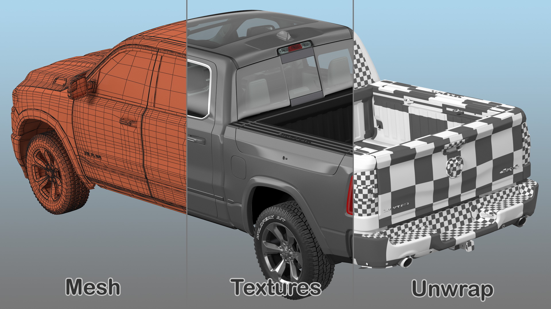 Pickup Truck Dodge RAM 1500 2020 Rigged 3D model