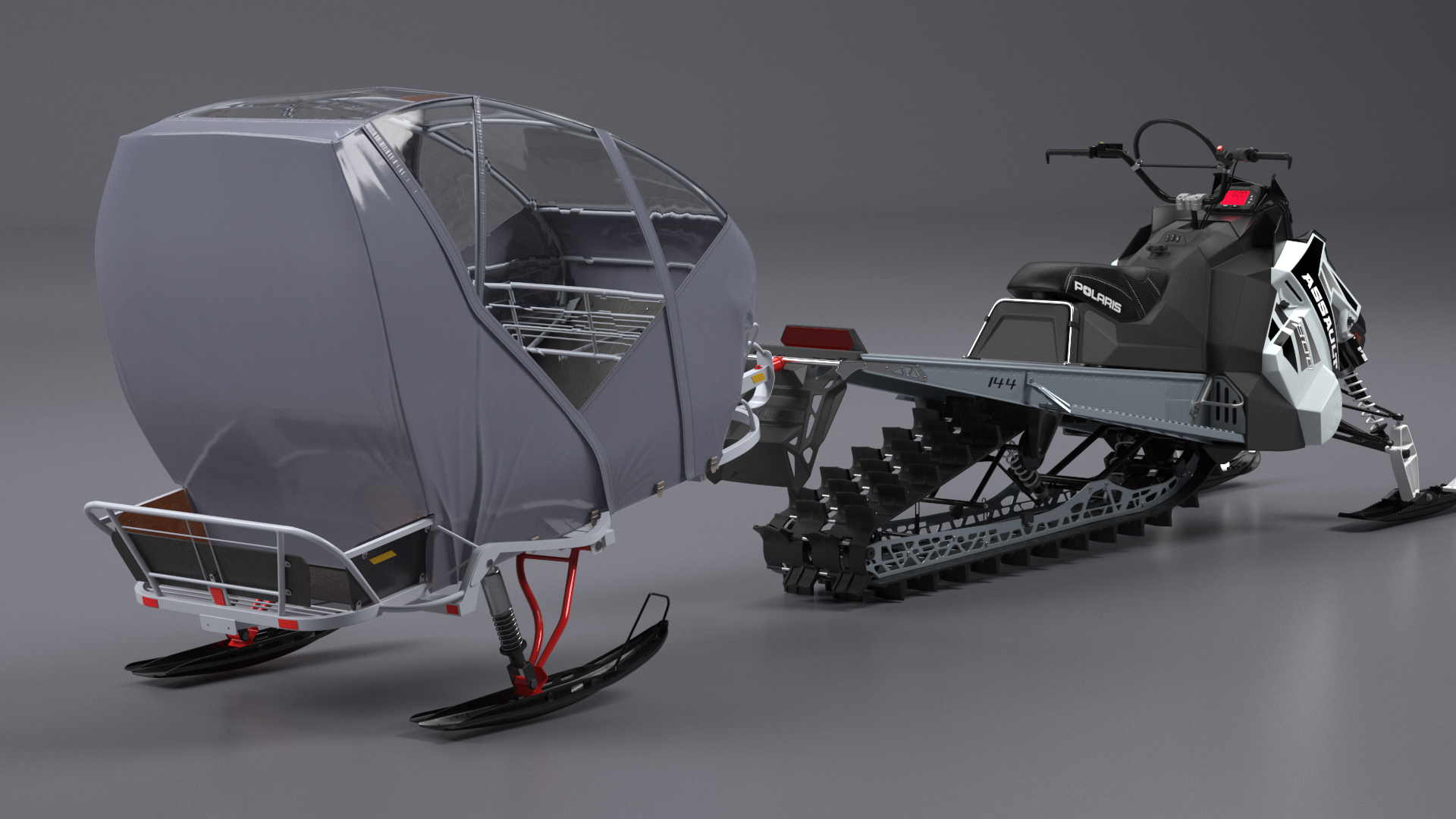 3D model Polaris Snowmobile with Sleigh