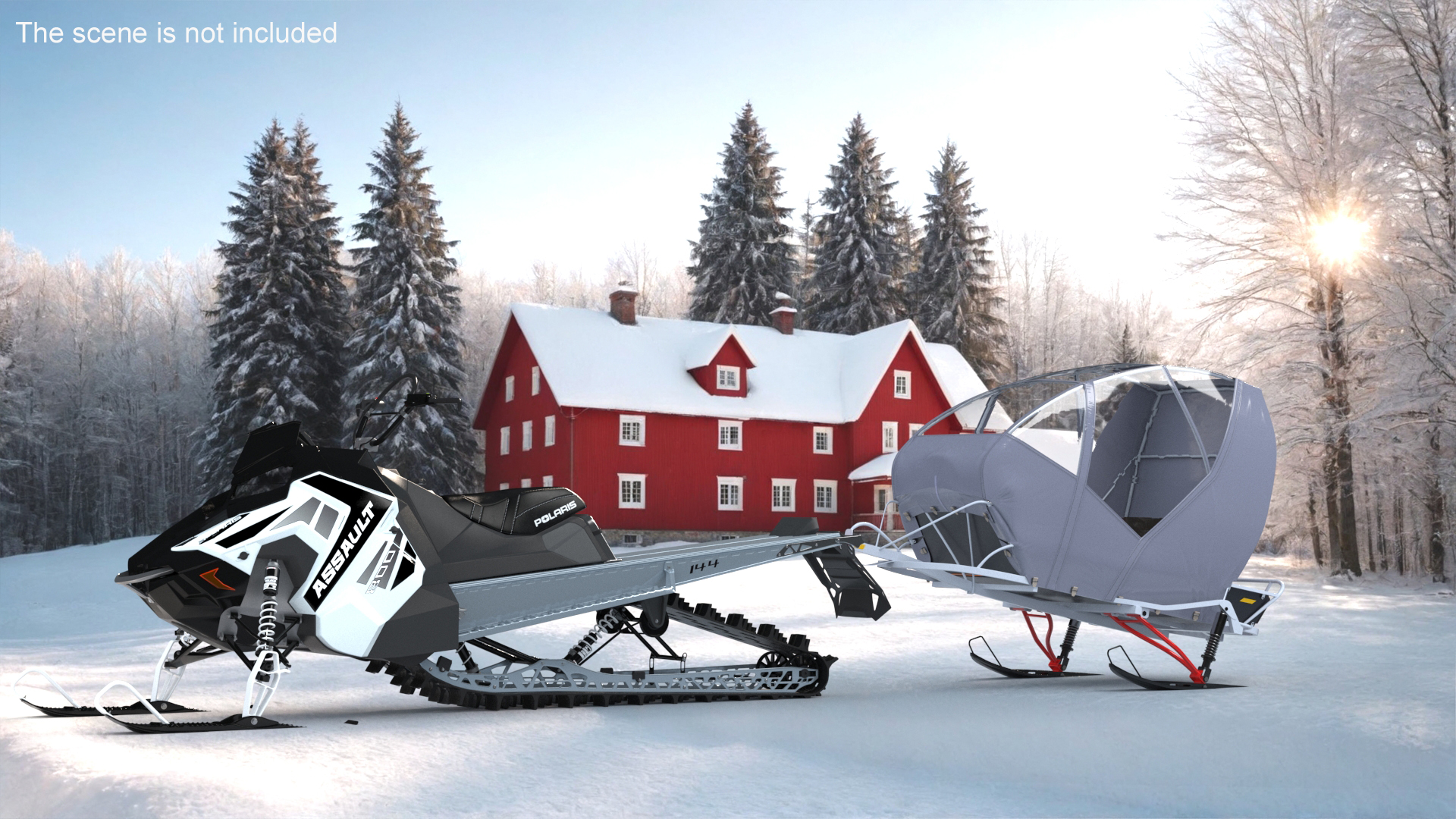 3D model Polaris Snowmobile with Sleigh