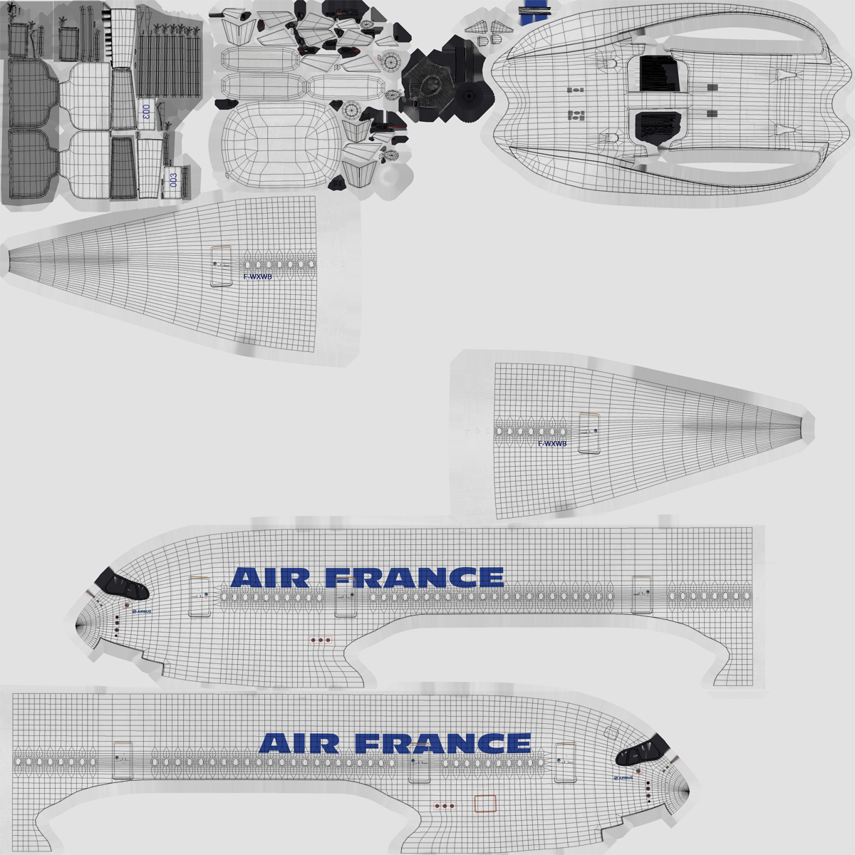 3D Airbus A350 800 Air France Rigged model