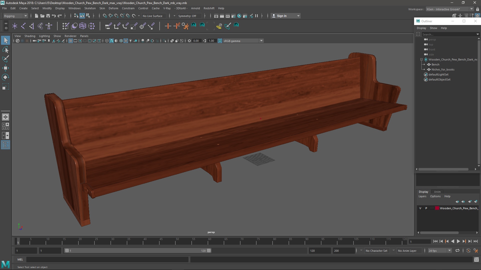 3D Wooden Church Pew Bench Dark model