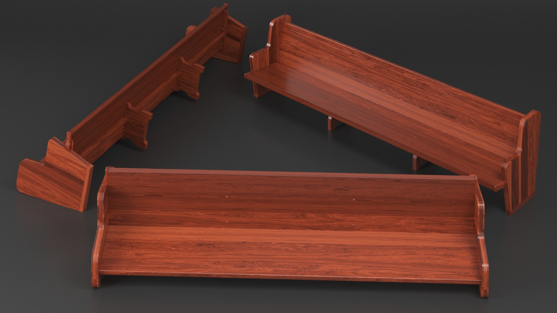 3D Wooden Church Pew Bench Dark model