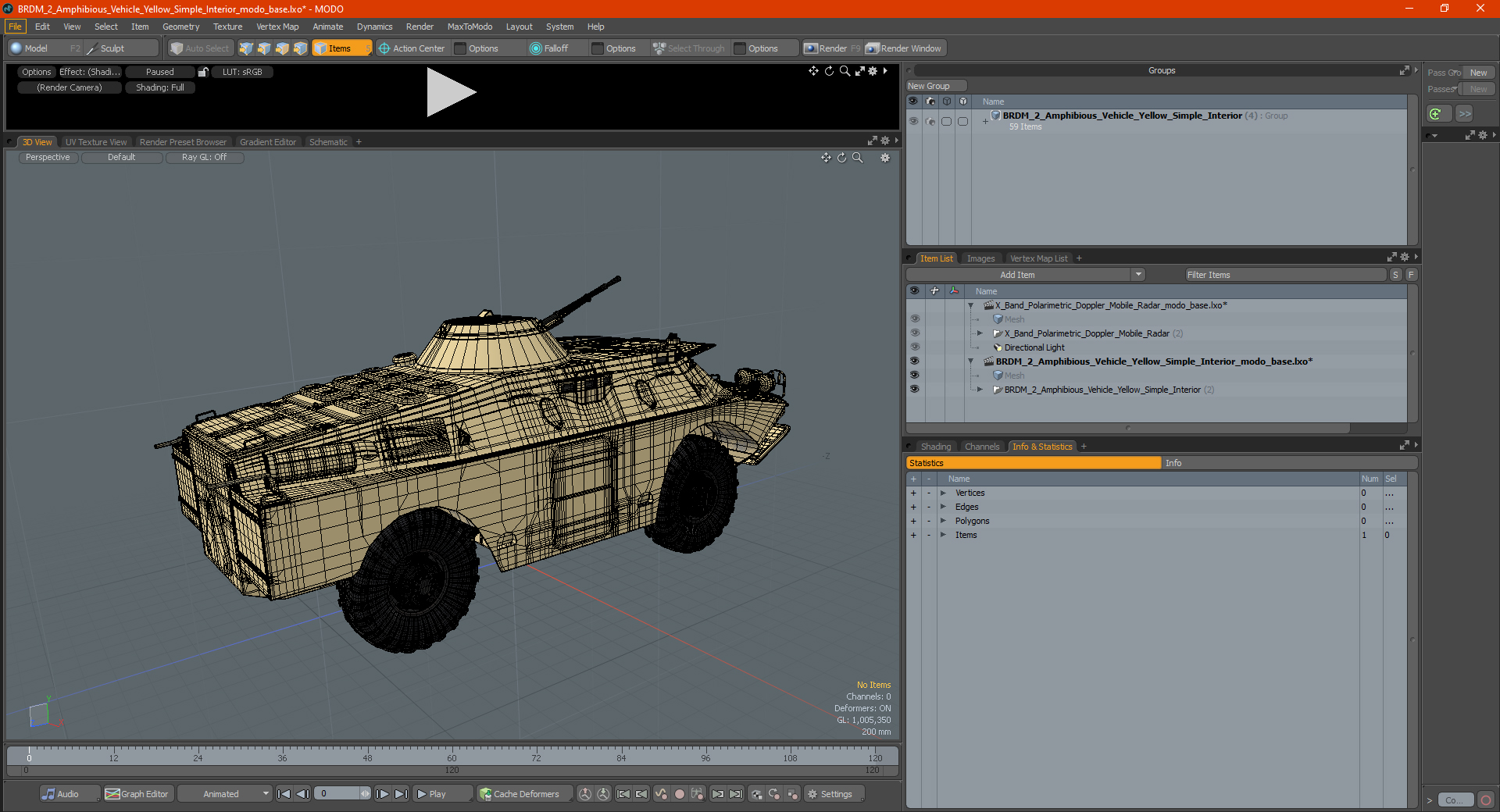 3D BRDM 2 Amphibious Vehicle Yellow Simple Interior model