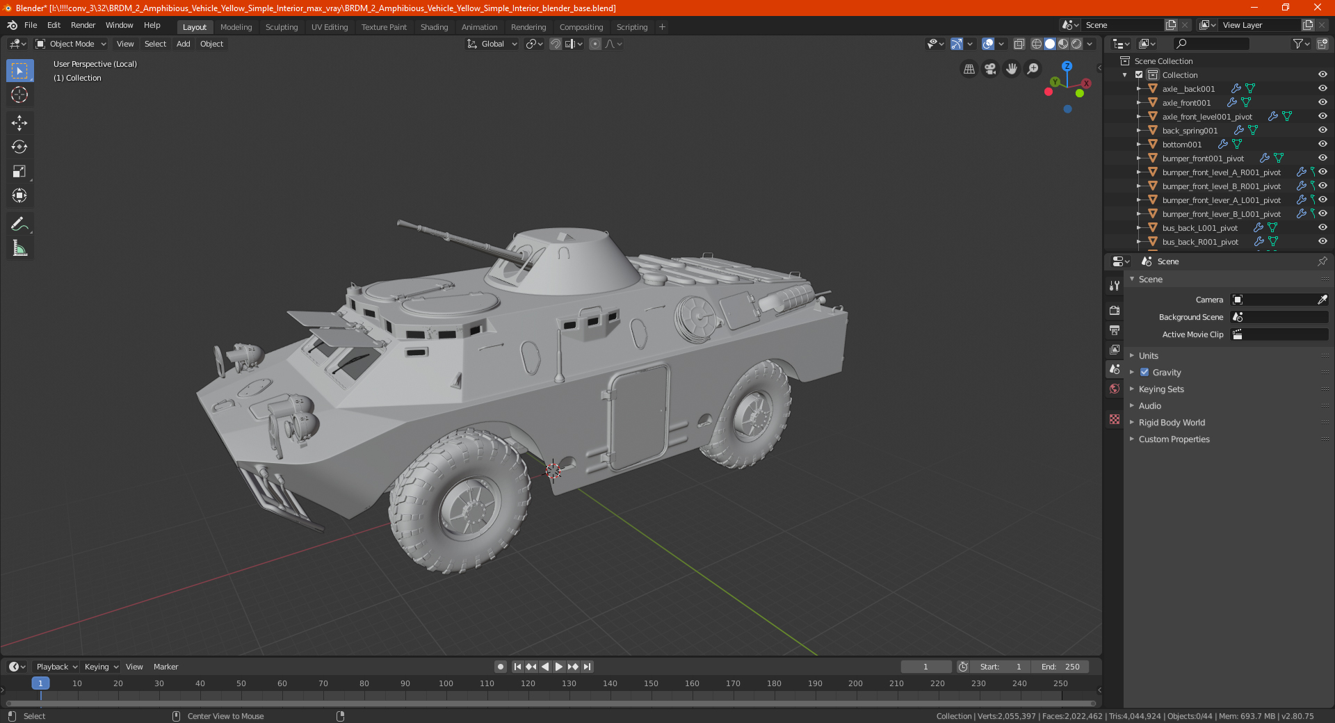 3D BRDM 2 Amphibious Vehicle Yellow Simple Interior model