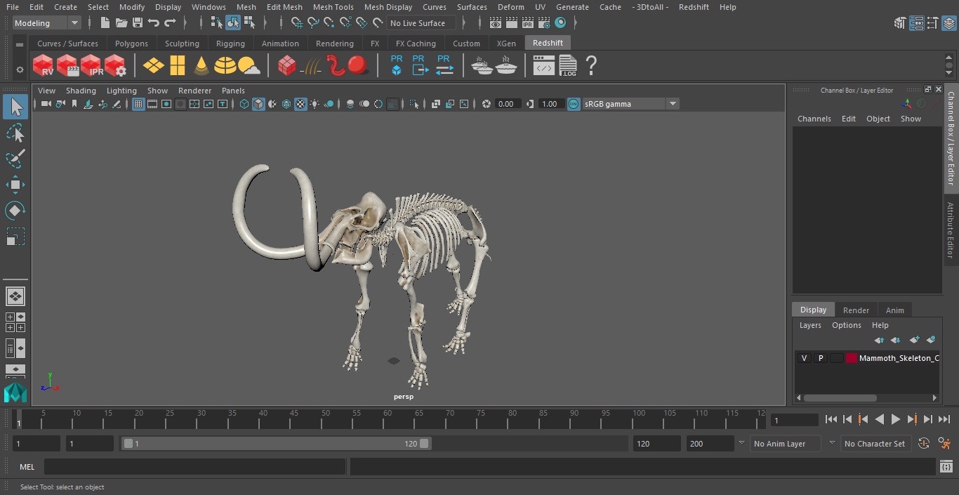 Mammoth Skeleton Clean Bones Standing Pose 3D