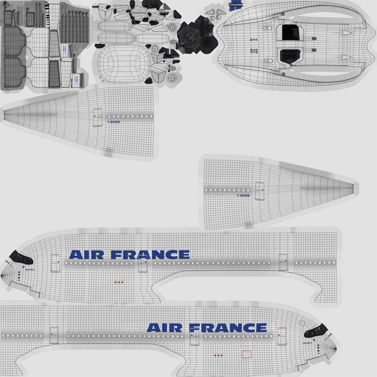 3D Airbus A350 900 Air France Rigged model