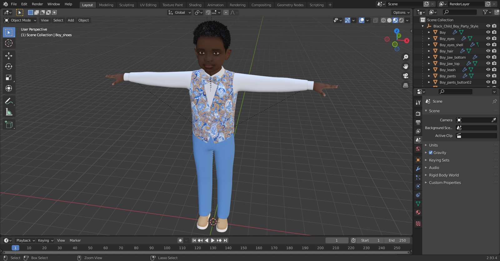 Black Child Boy Party Style T-Pose 3D model