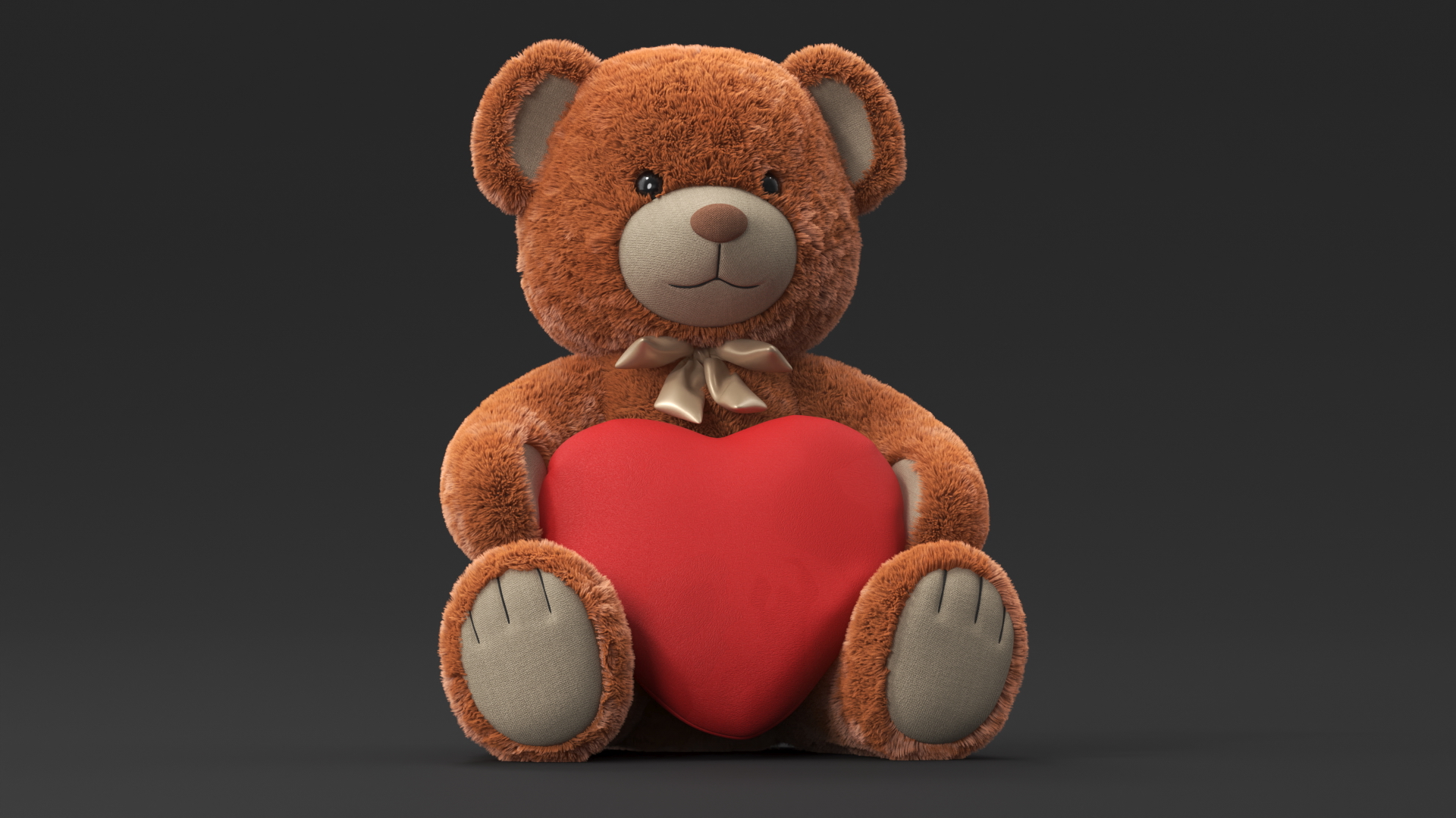 Teddy Bear Brown Holding Heart Fur 3D model