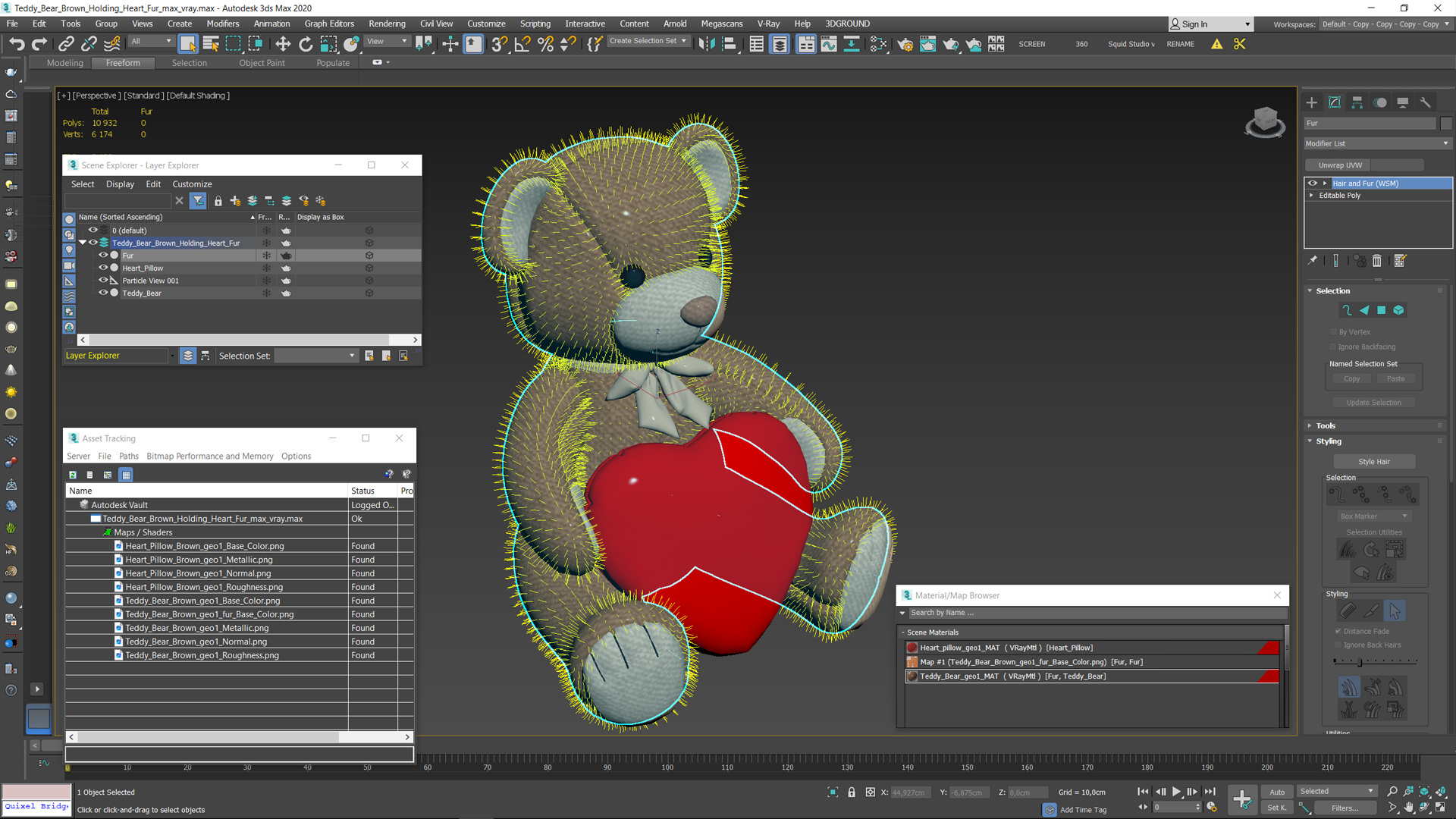 Teddy Bear Brown Holding Heart Fur 3D model