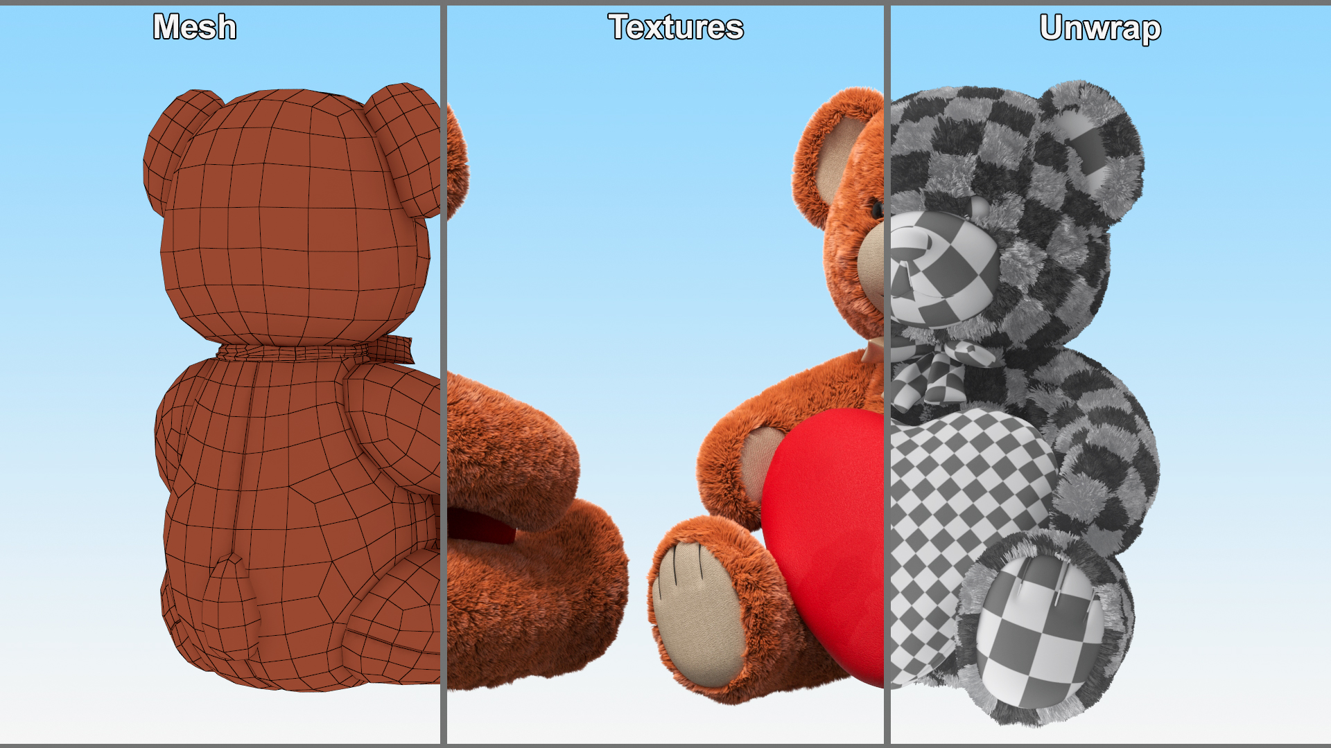 Teddy Bear Brown Holding Heart Fur 3D model