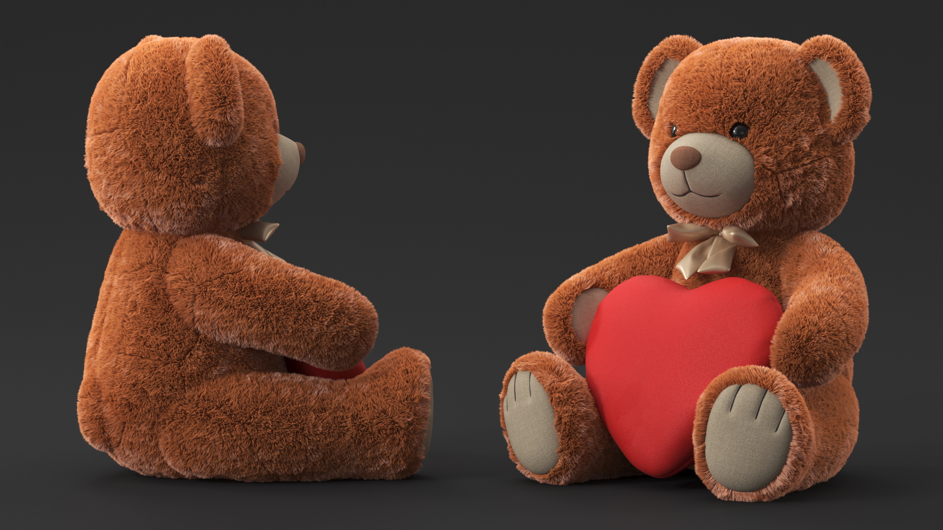 Teddy Bear Brown Holding Heart Fur 3D model