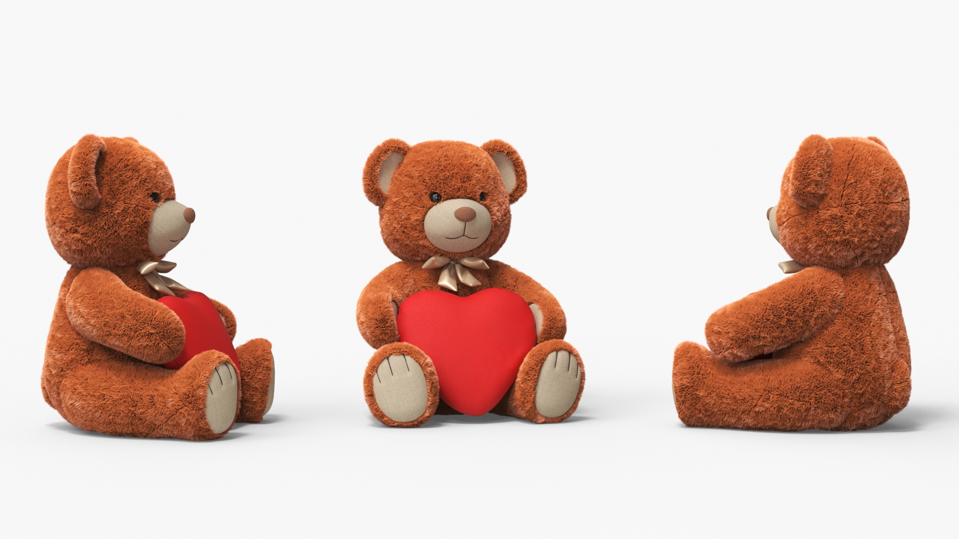 Teddy Bear Brown Holding Heart Fur 3D model