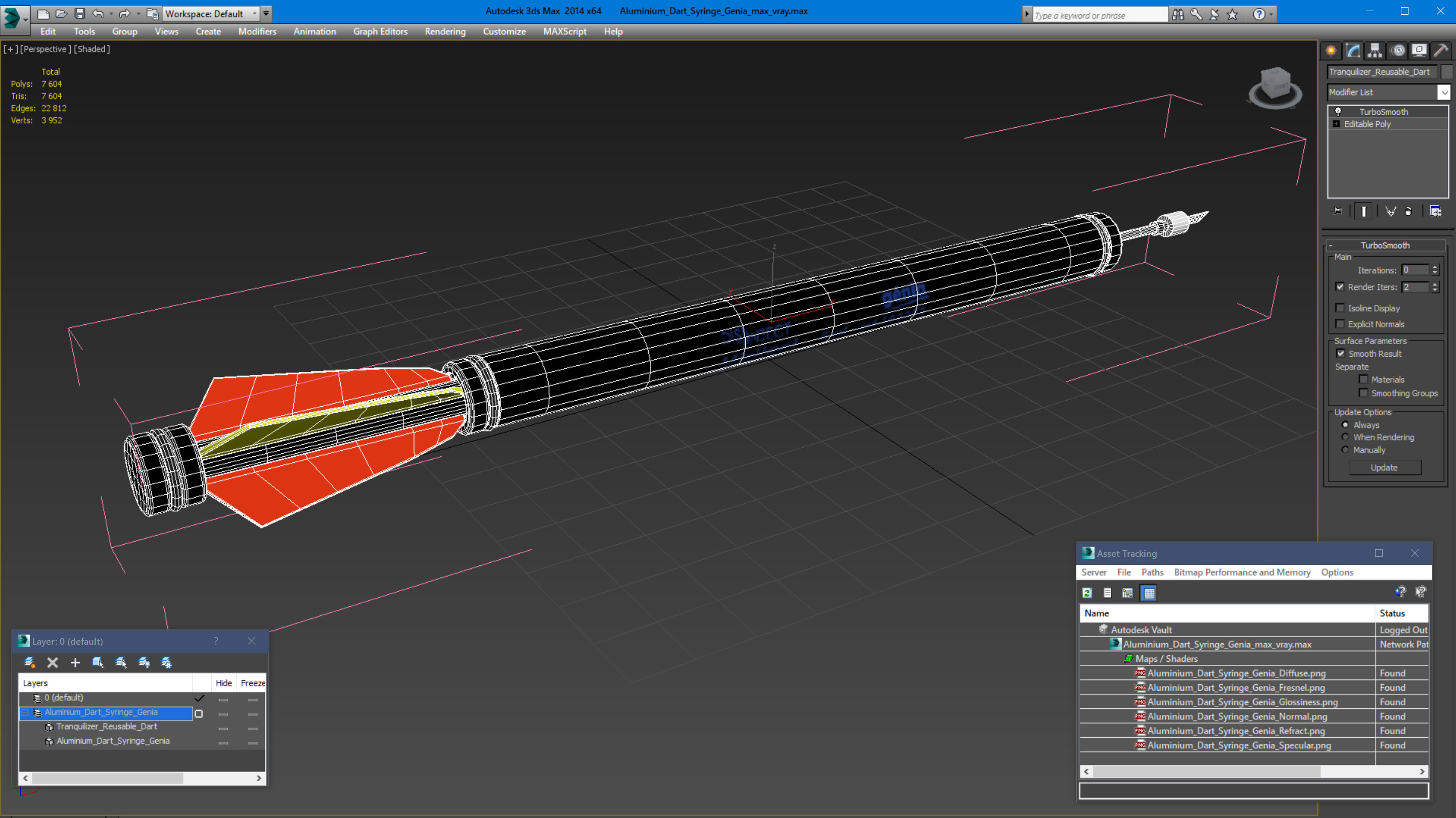 3D Aluminium Dart Syringe Genia model