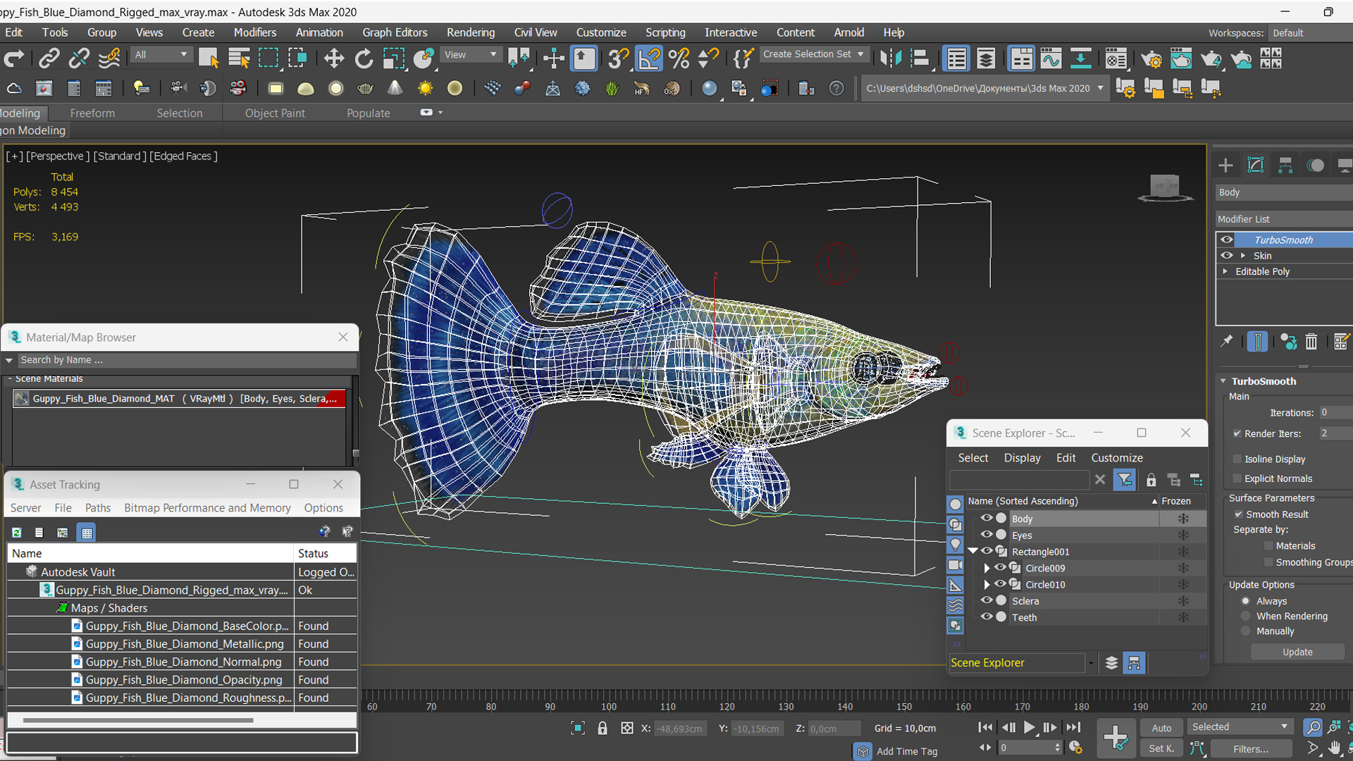 3D model Guppy Fish Blue Diamond Rigged