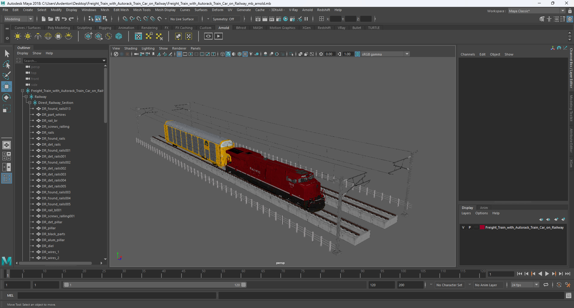 3D Freight Train with Autorack Train Car on Railway model