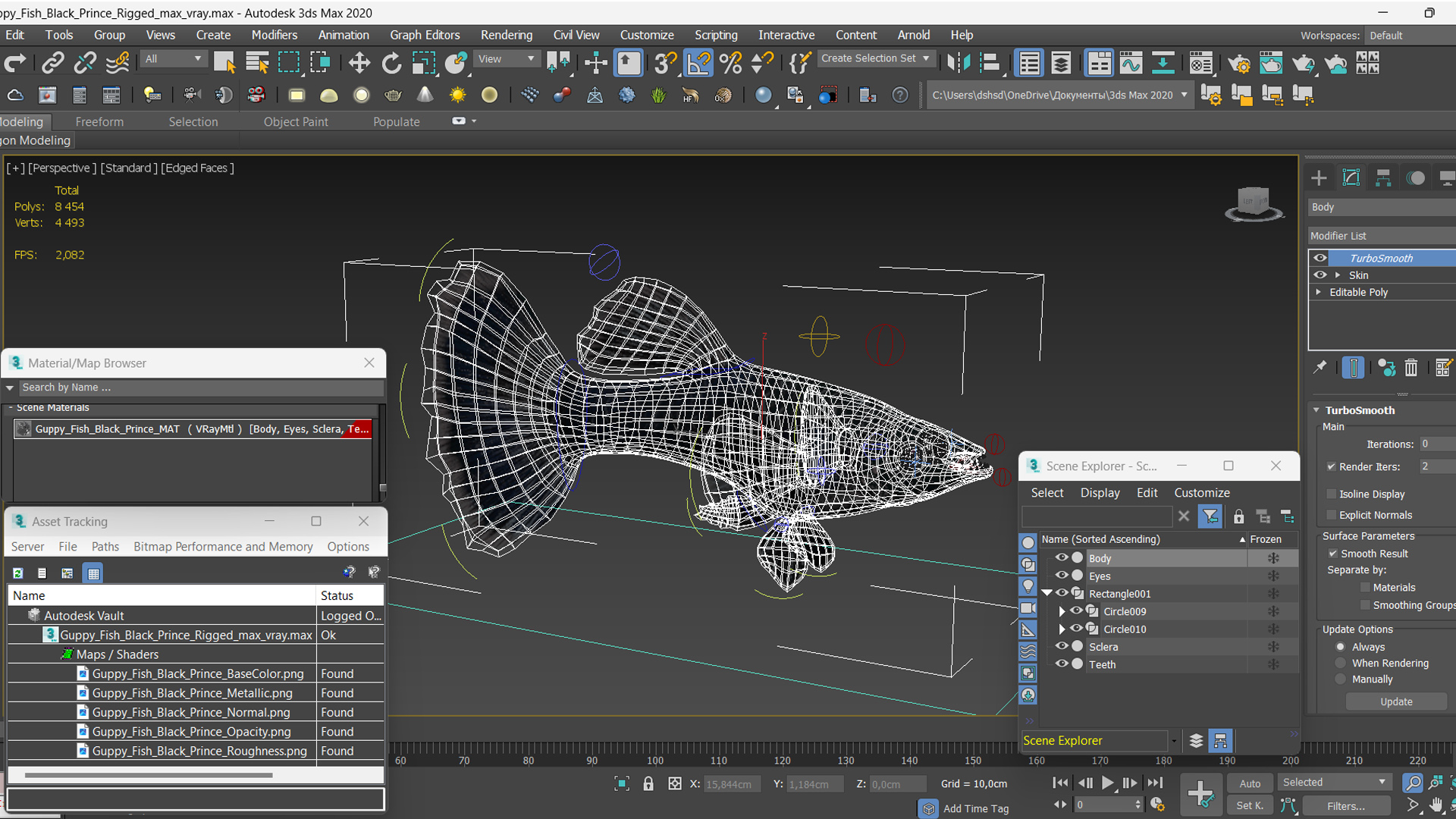 3D model Guppy Fish Black Prince Rigged