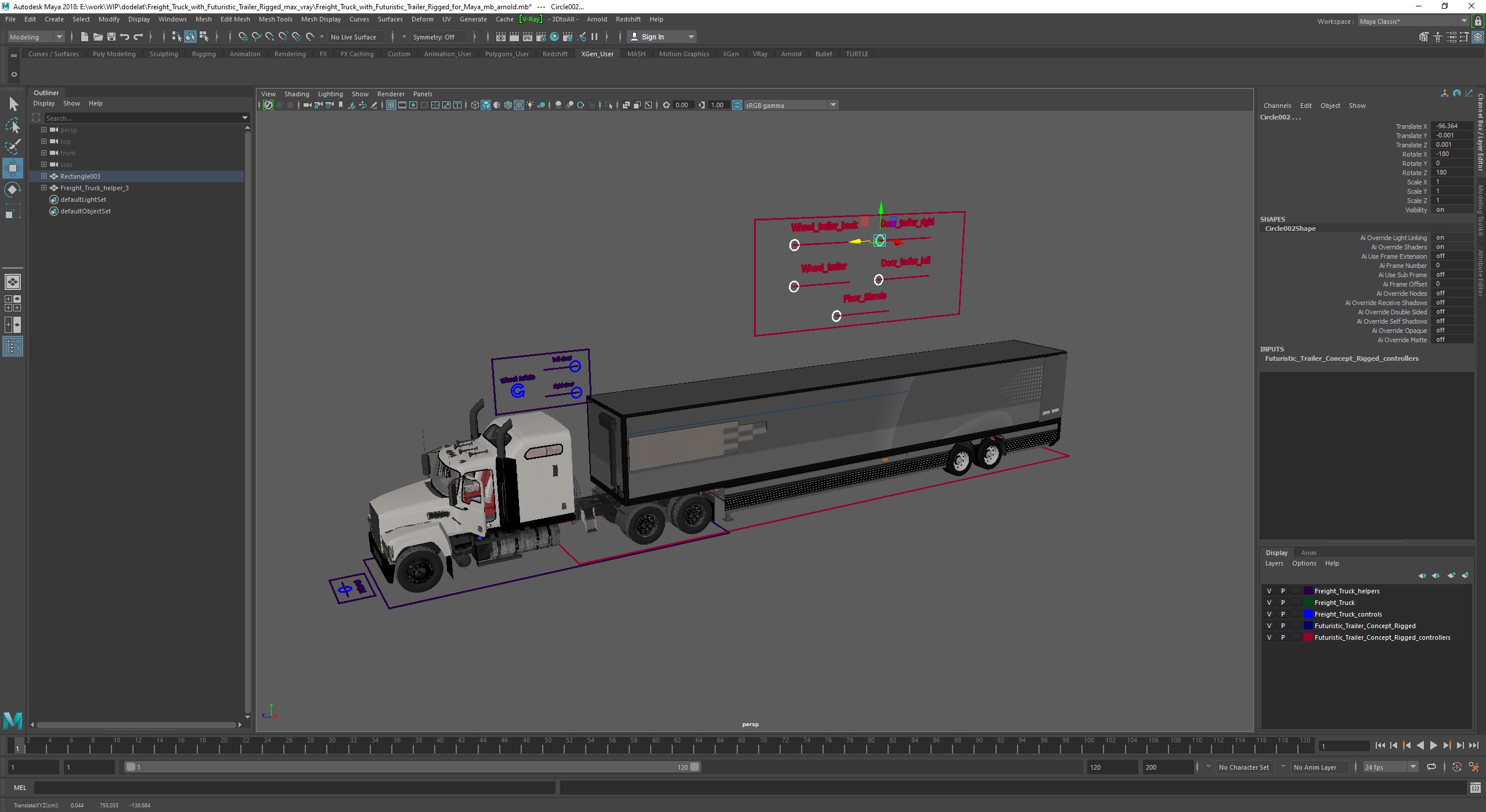 3D Freight Truck with Futuristic Trailer Rigged for Maya model