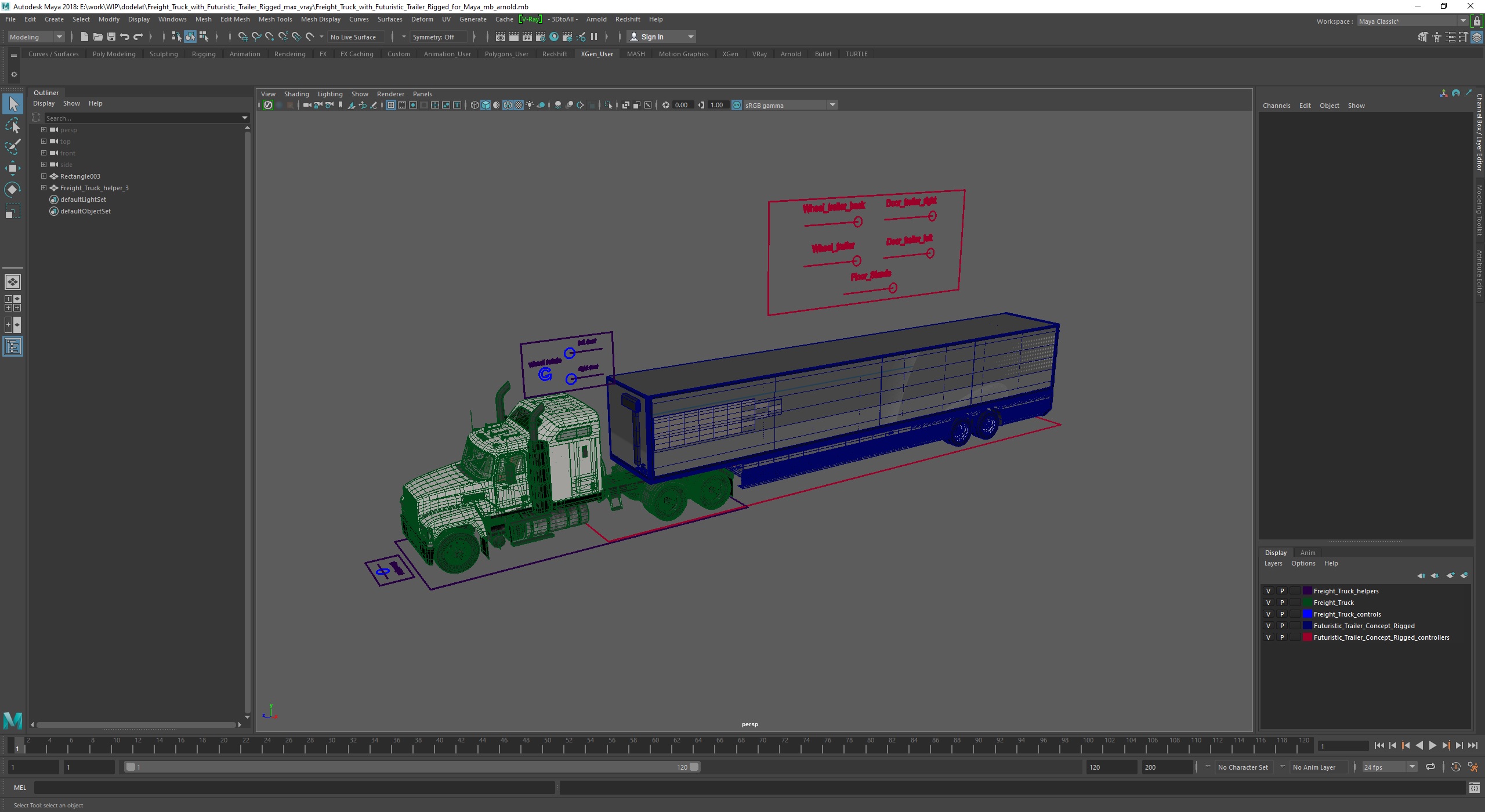 3D Freight Truck with Futuristic Trailer Rigged for Maya model