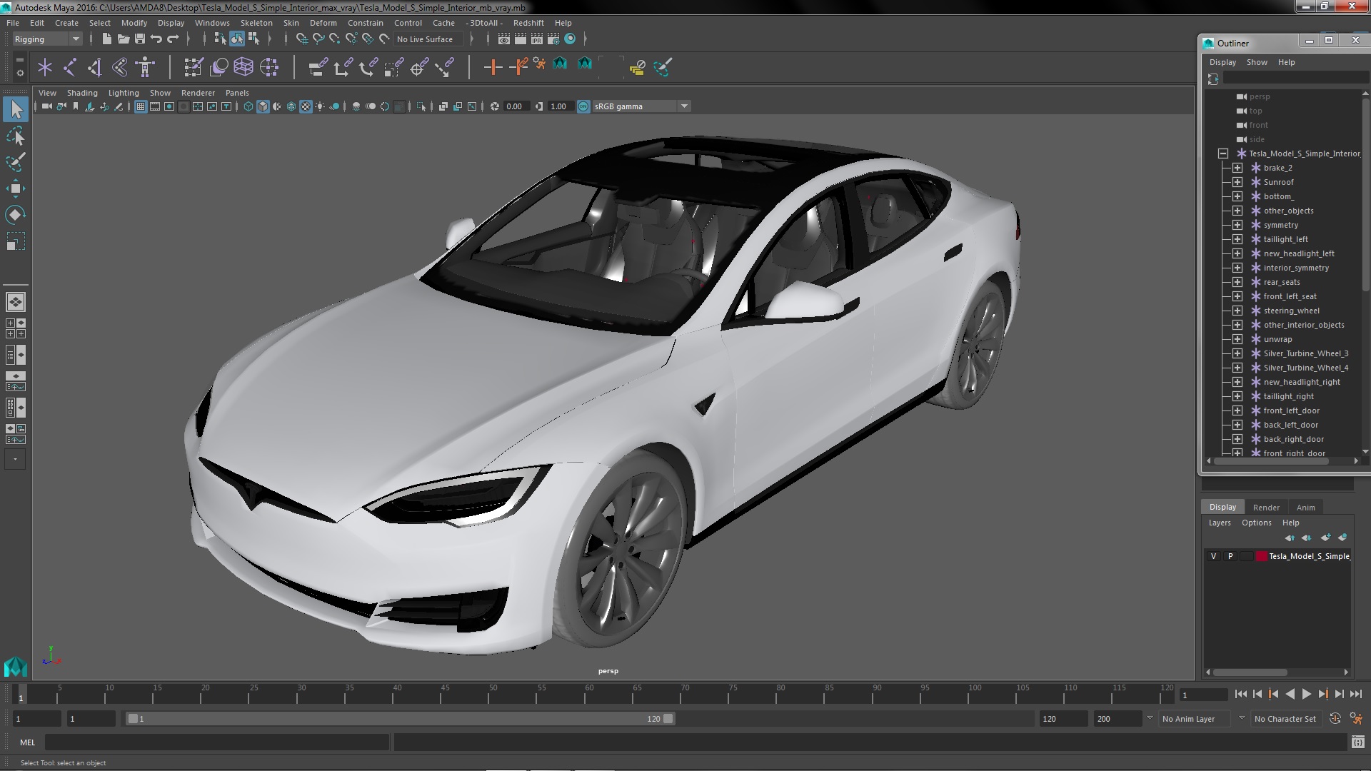 Tesla Model S Simple Interior 3D model