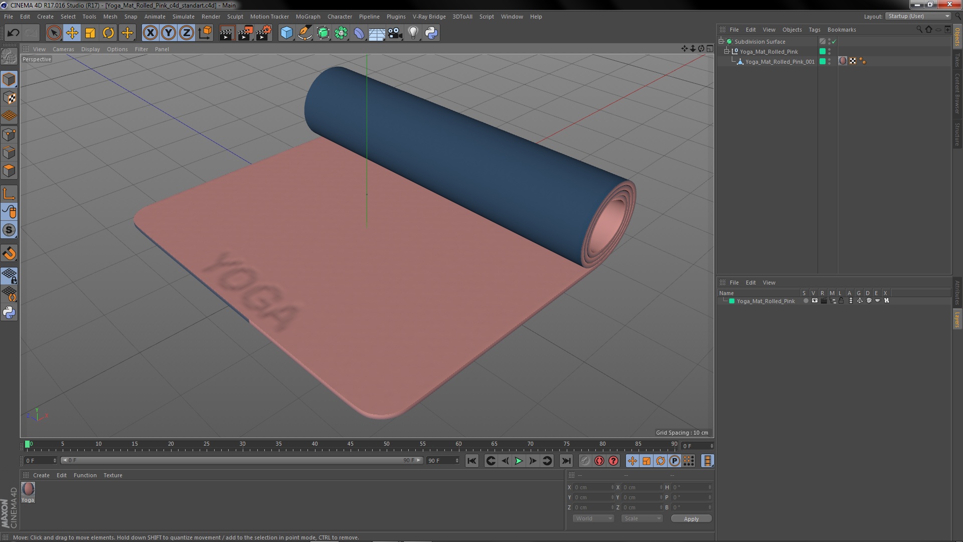 3D model Yoga Mat Rolled Pink