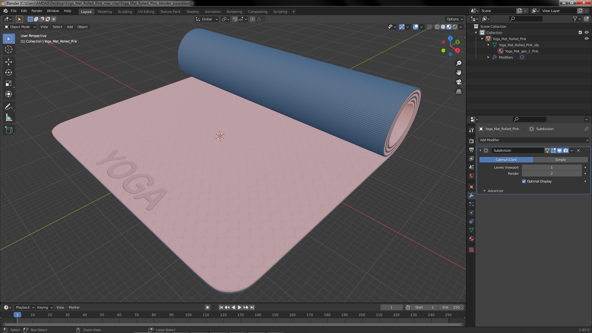 3D model Yoga Mat Rolled Pink