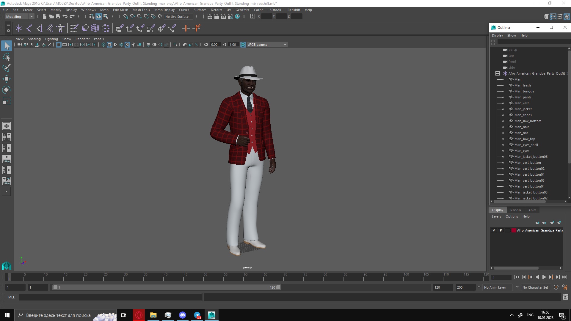 3D Afro American Grandpa Party Outfit Standing model