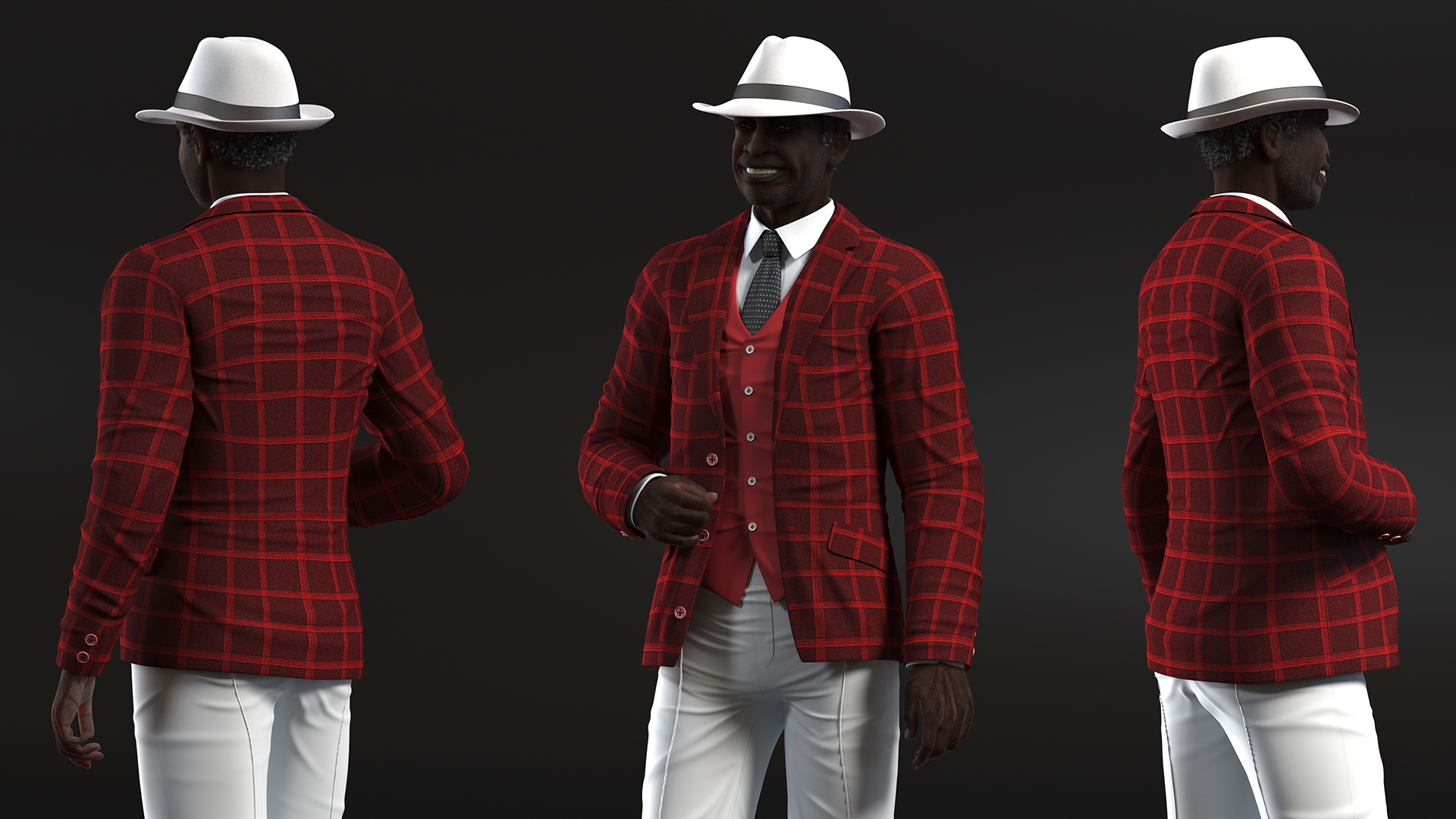 3D Afro American Grandpa Party Outfit Standing model